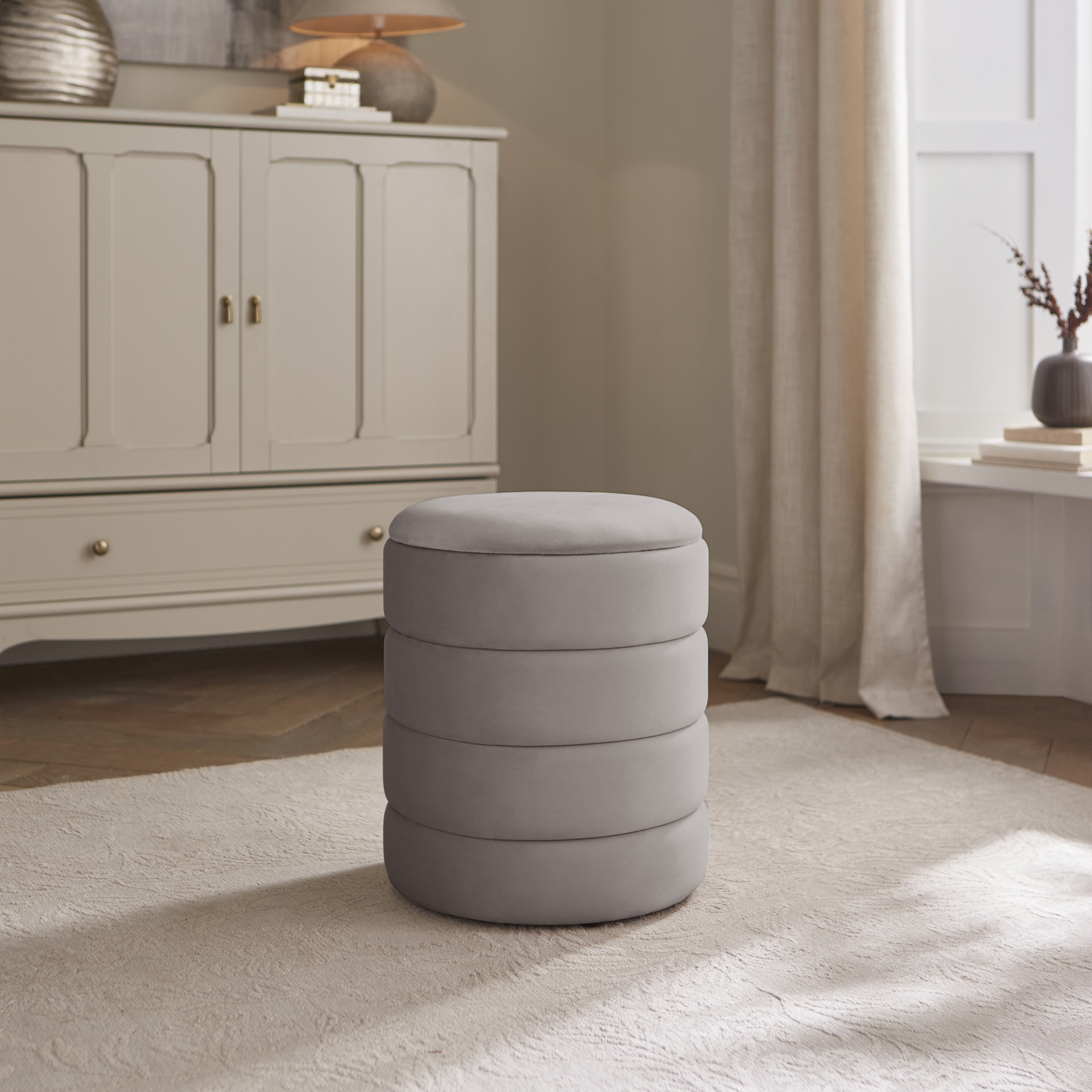 KARINA Soft Velvet Ottoman Storage Stool - Grey