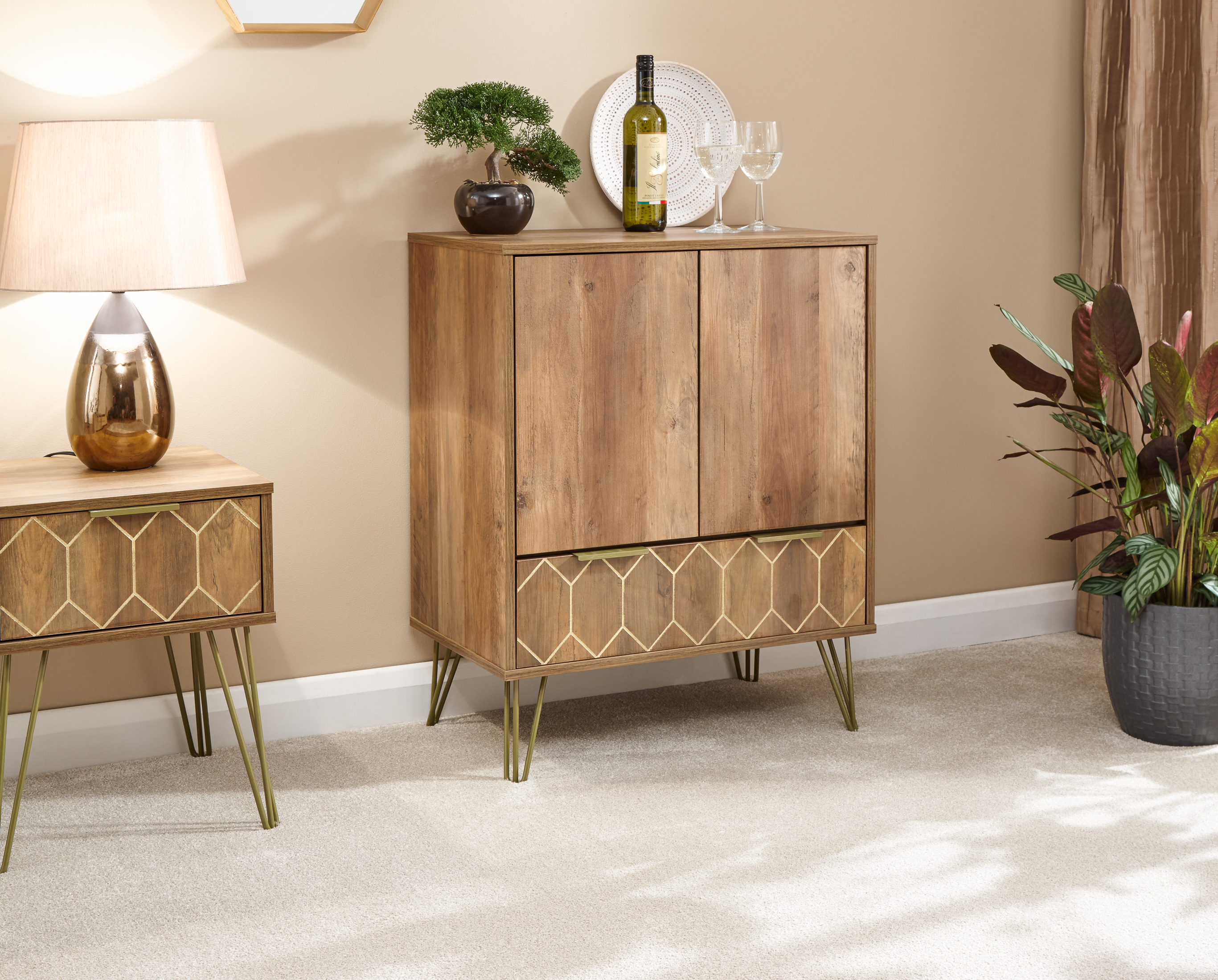 Orleans Vintage Style Wine Rack with Door and Drawers - Mango