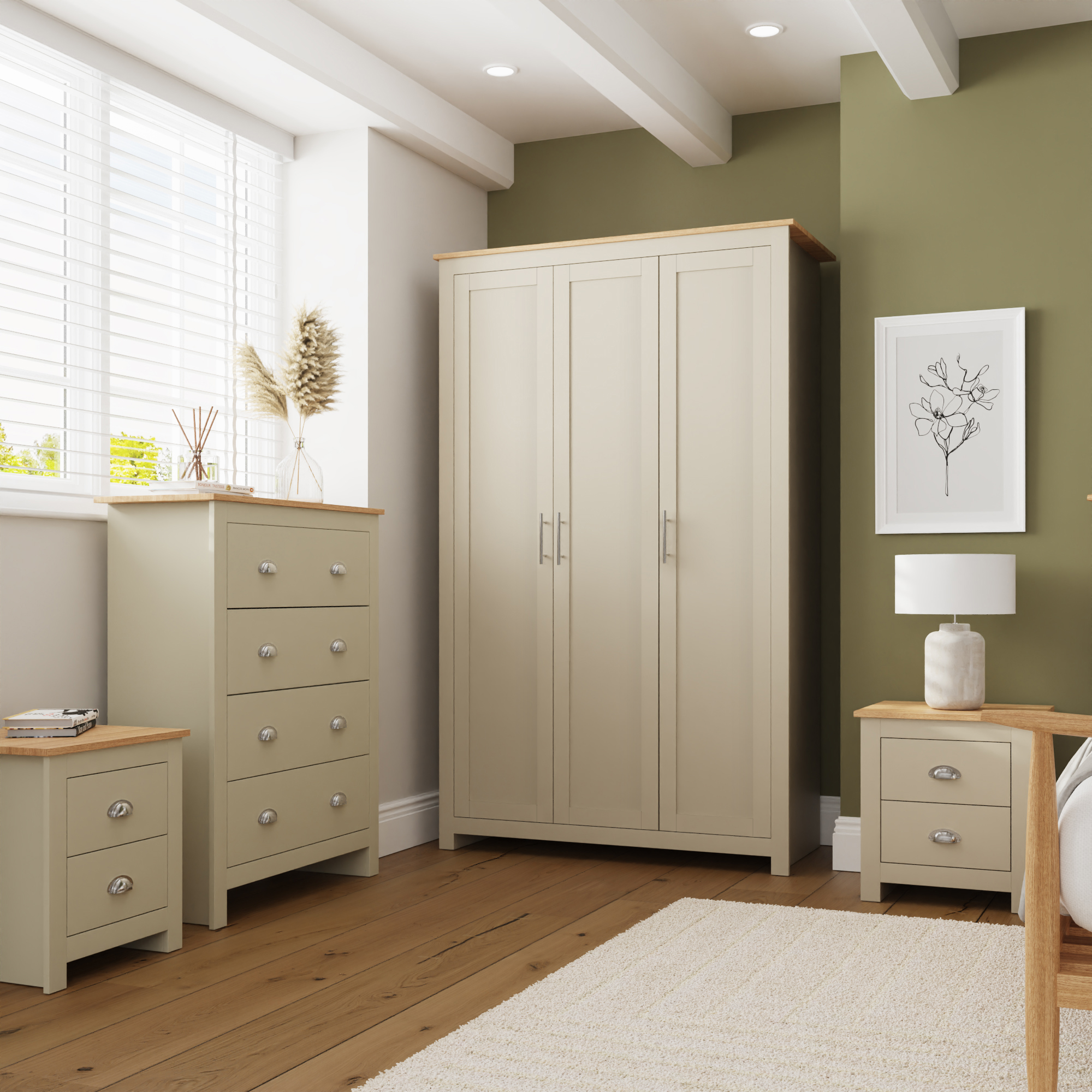 LANCASTER 3 Door Wardrobe Set 4 Piece - Cream