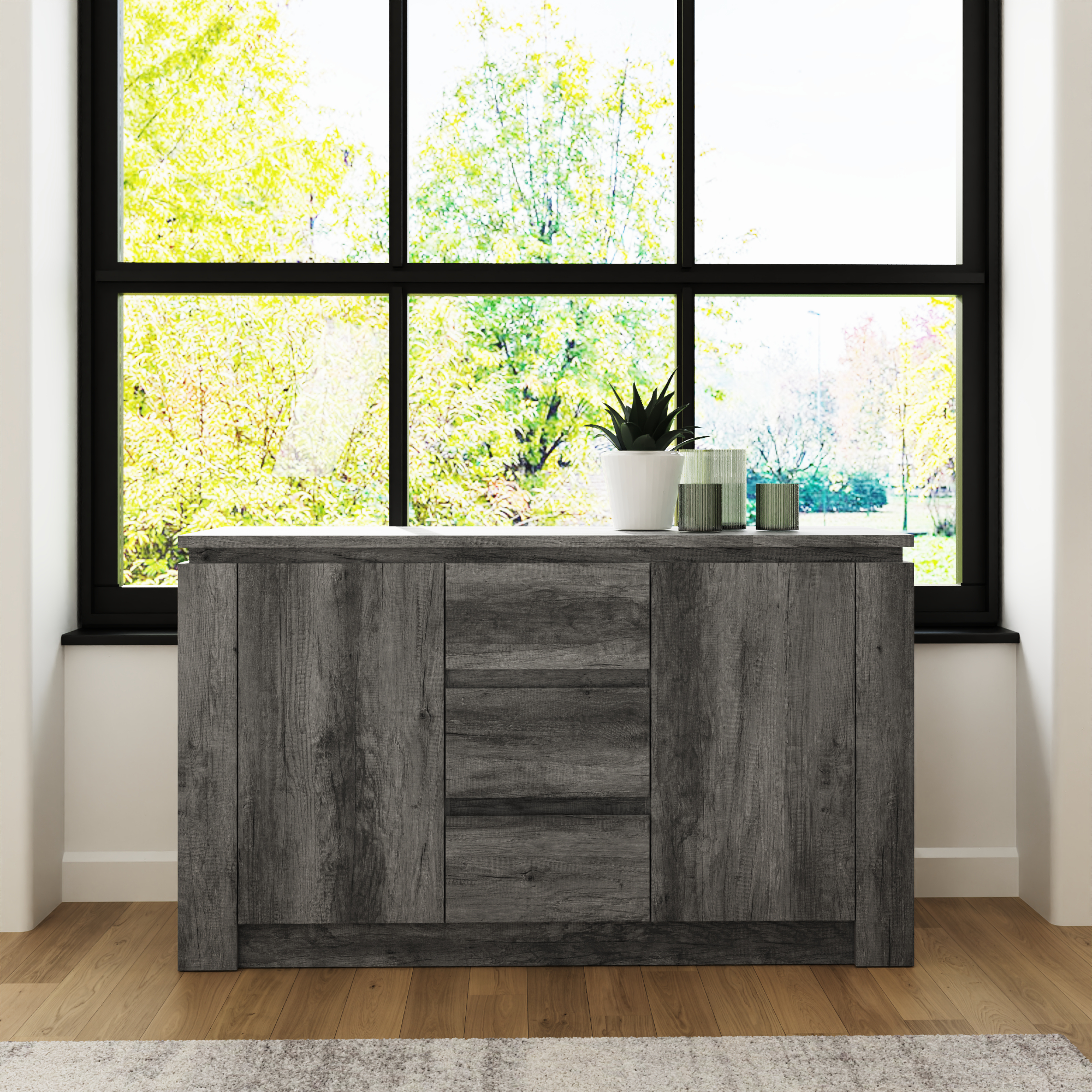 CANON Sideboard with 3 Drawers and 2 Cupboards - Charcoal Grey