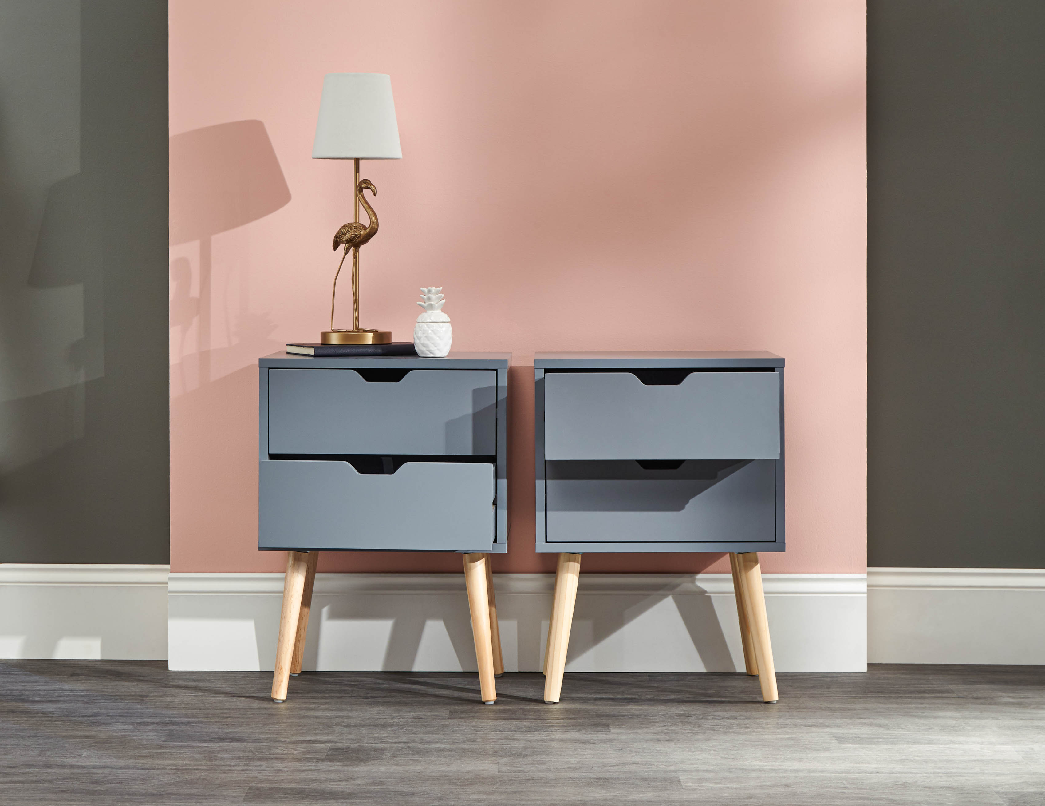 Bedside Table - NYBORG 2 Piece 2 Drawer Nightstand Dark Grey 40cm