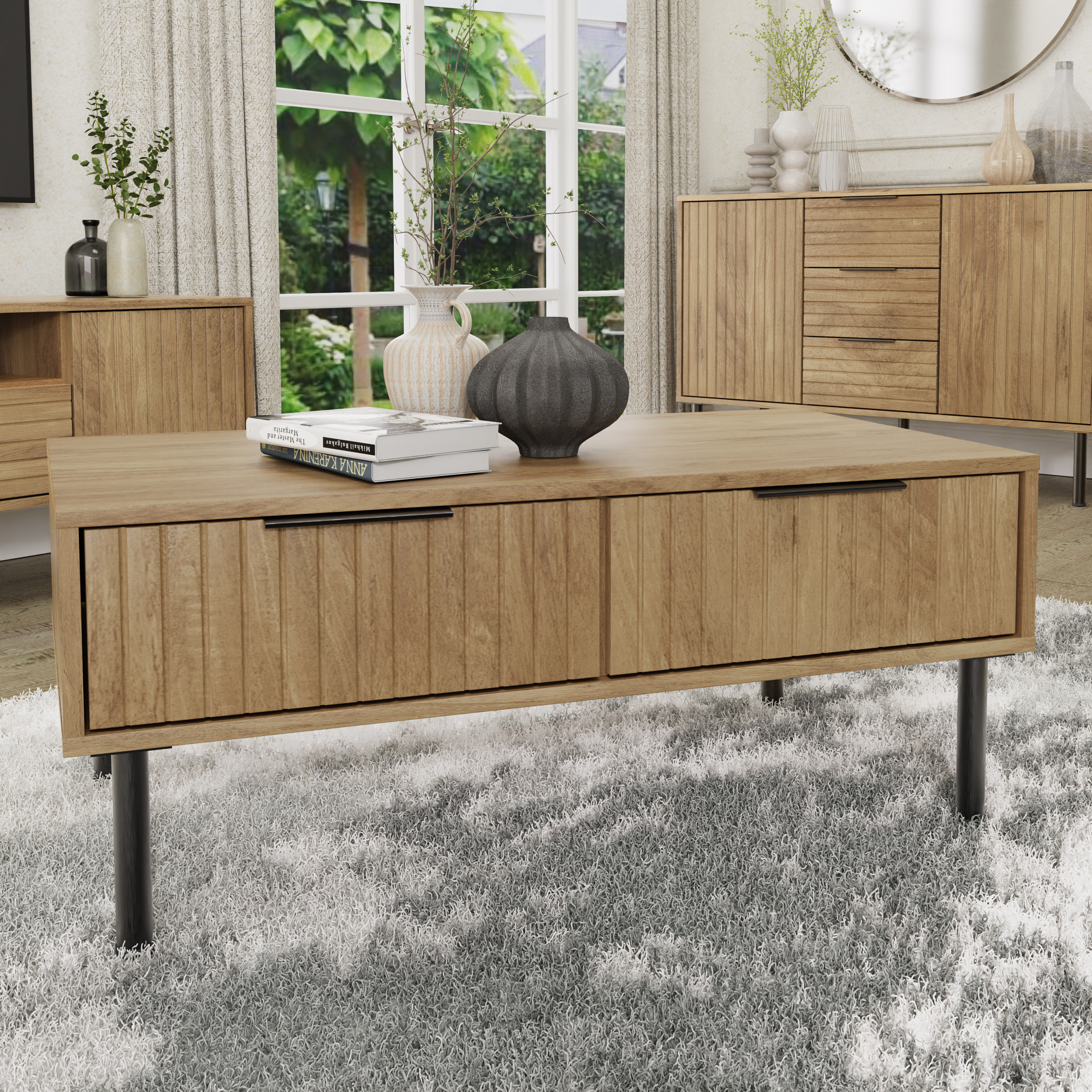 Coffee Table - Lawson Coffee Table with 2 Drawer Oak and Black