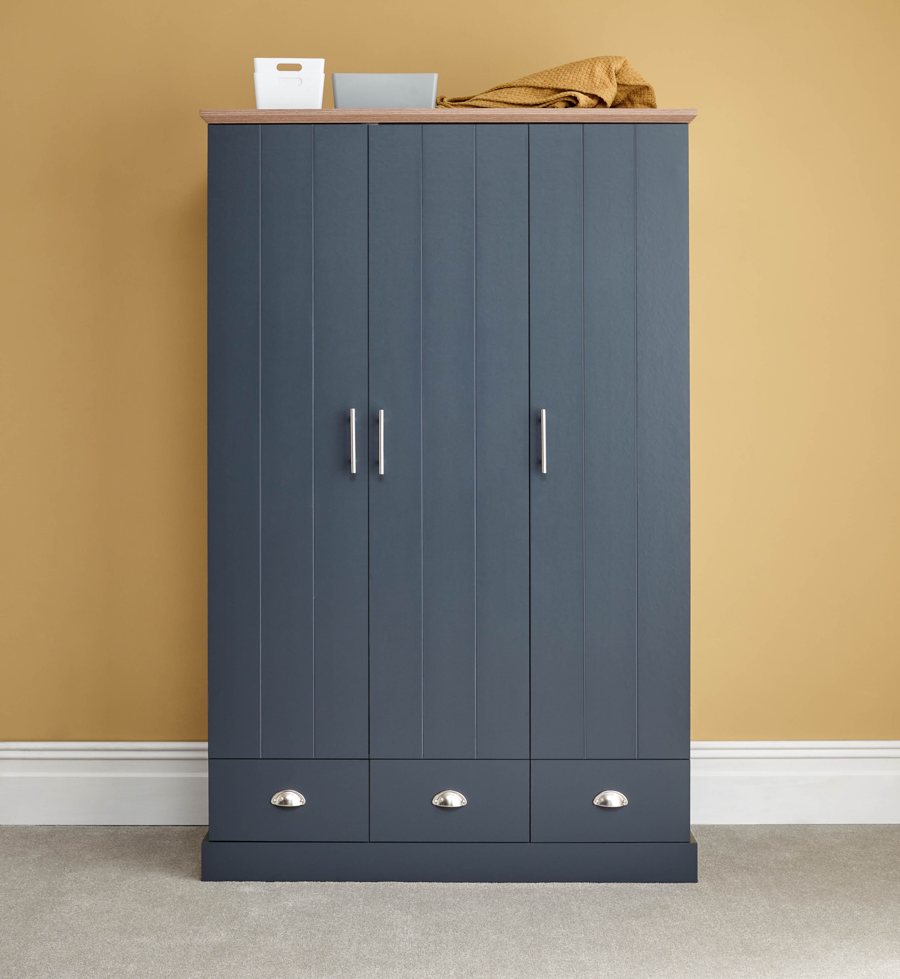 KESWICK 3 Door Wardrobe with 3 Drawers Slate Blue - 115.6cm