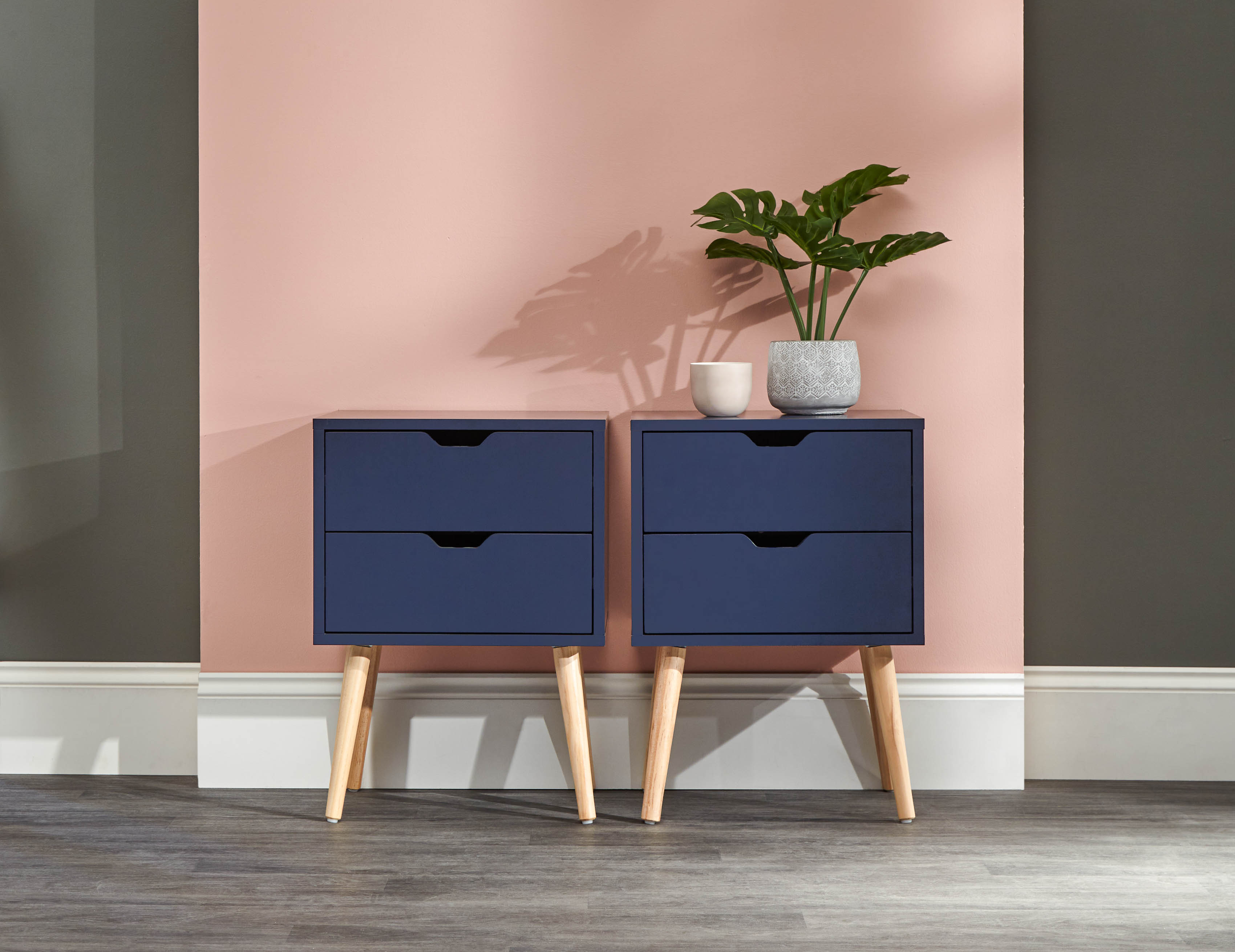 Bedside Table - NYBORG 2 Piece 2 Drawer Nightstand Blue 40cm