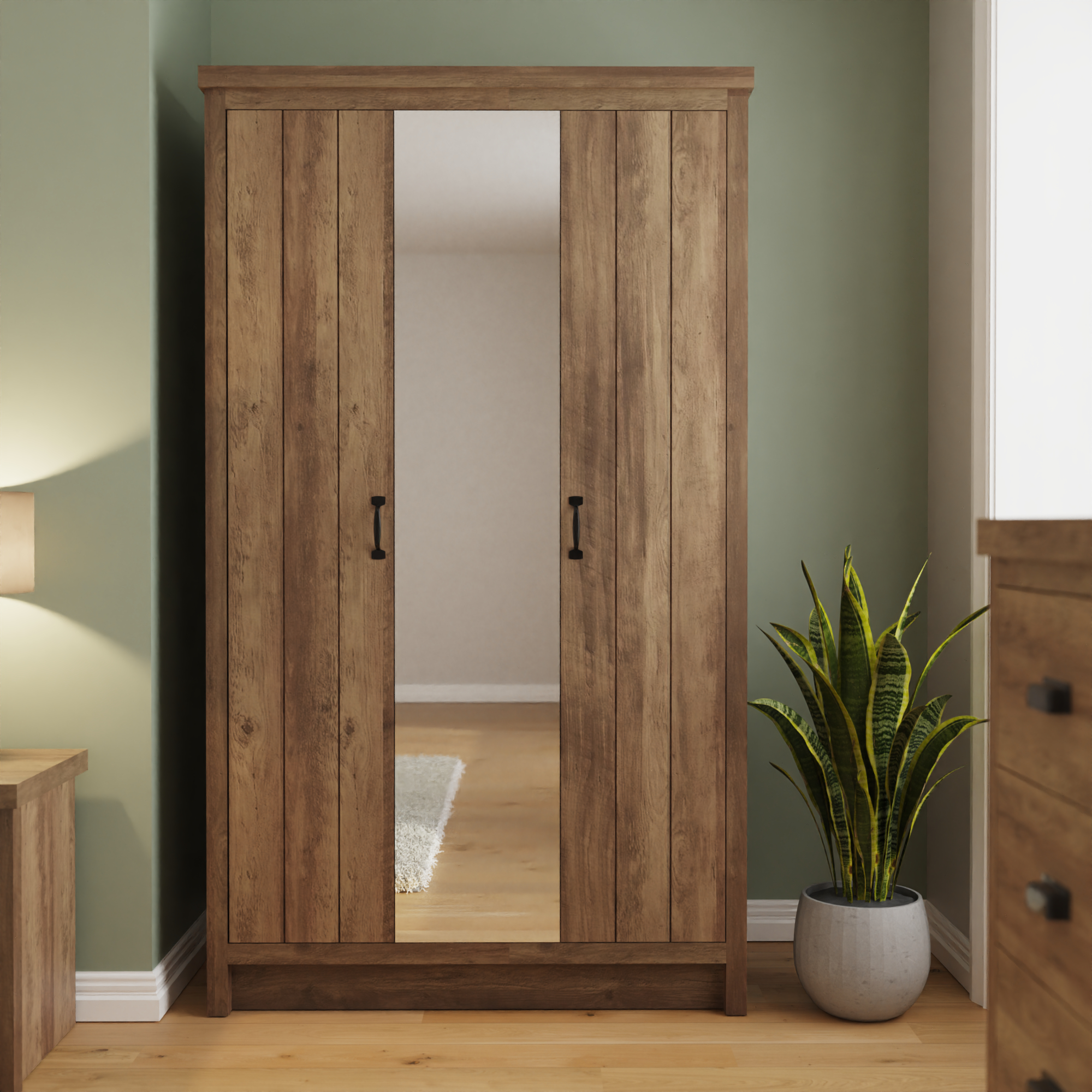 BELONA 3 Door Mirrored Wardrobe Oak - 105cm