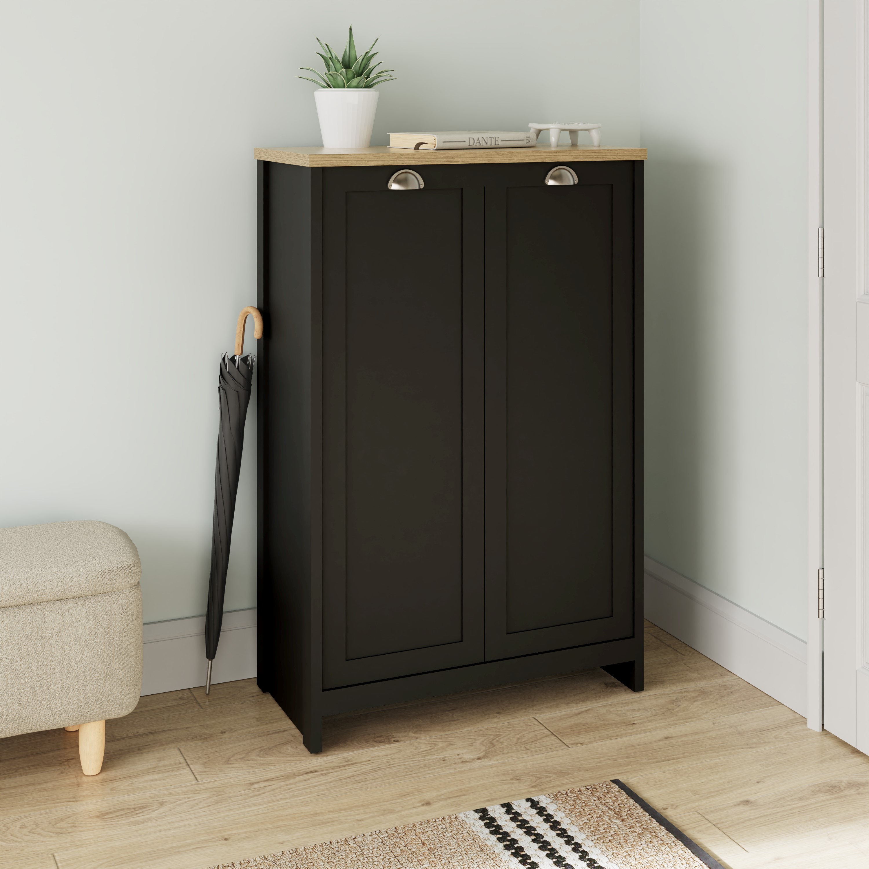 LANCASTER Black Shoe Cabinet - Large-sized, 2 Door, Narrow