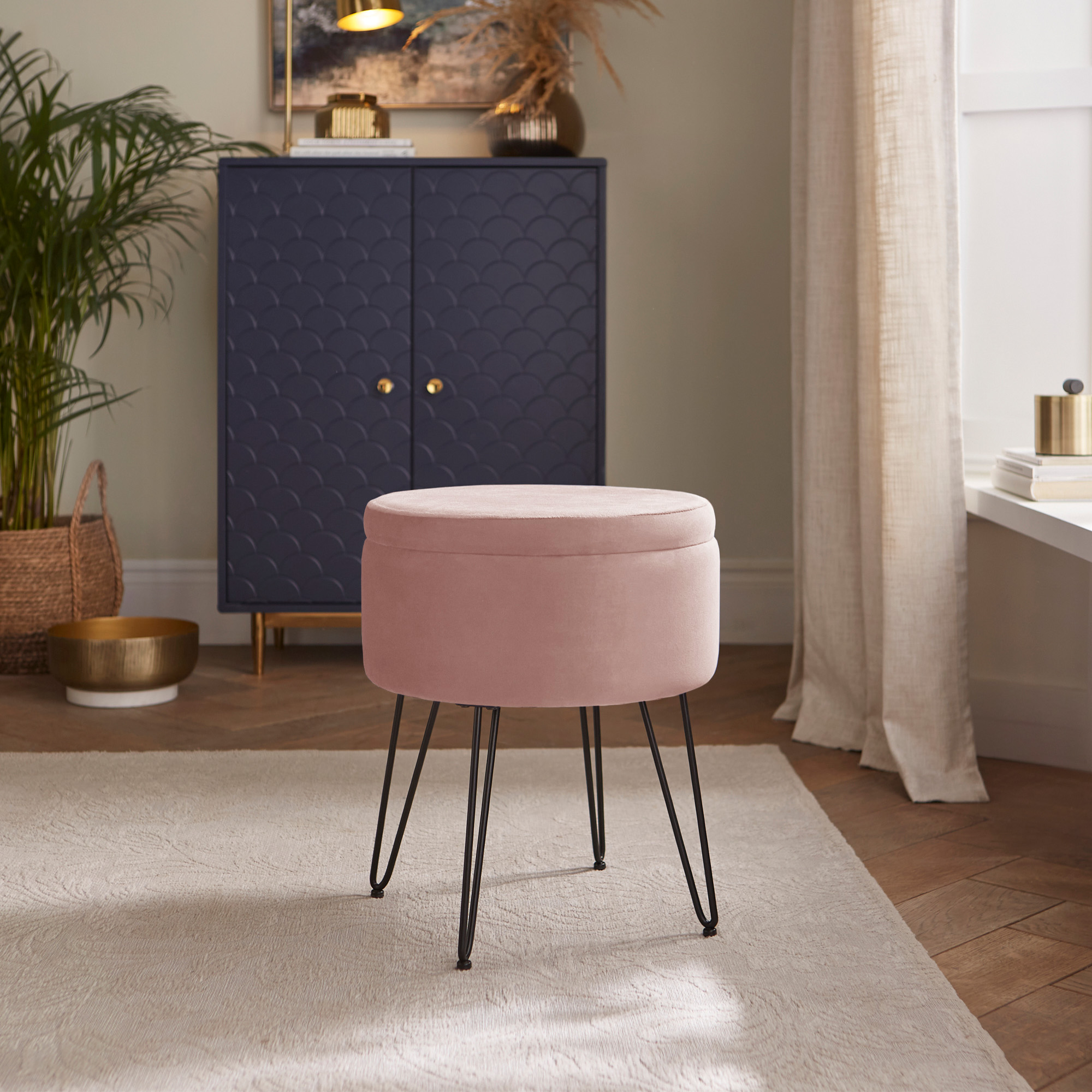 AVEN Soft Velvet Ottoman Storage Stool - Blush Pink