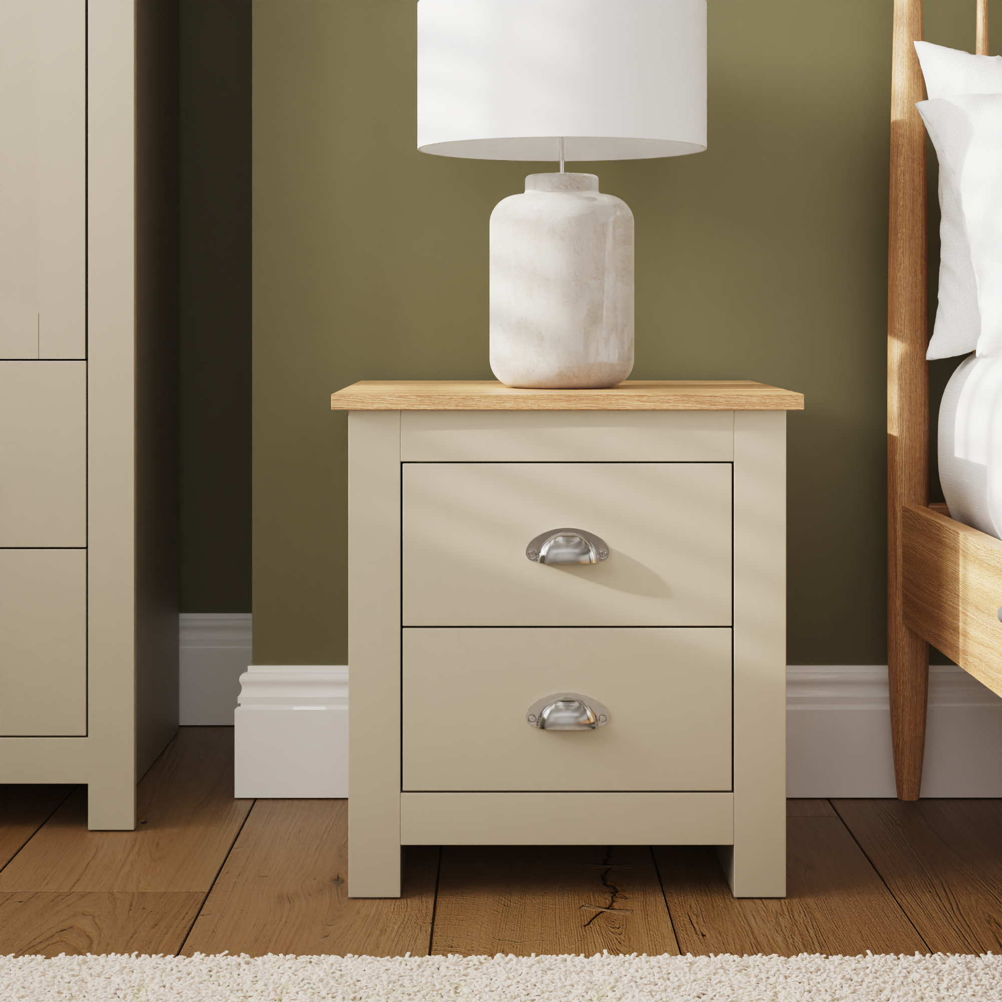 LANCASTER 2 Drawer Bedside Table - Cream