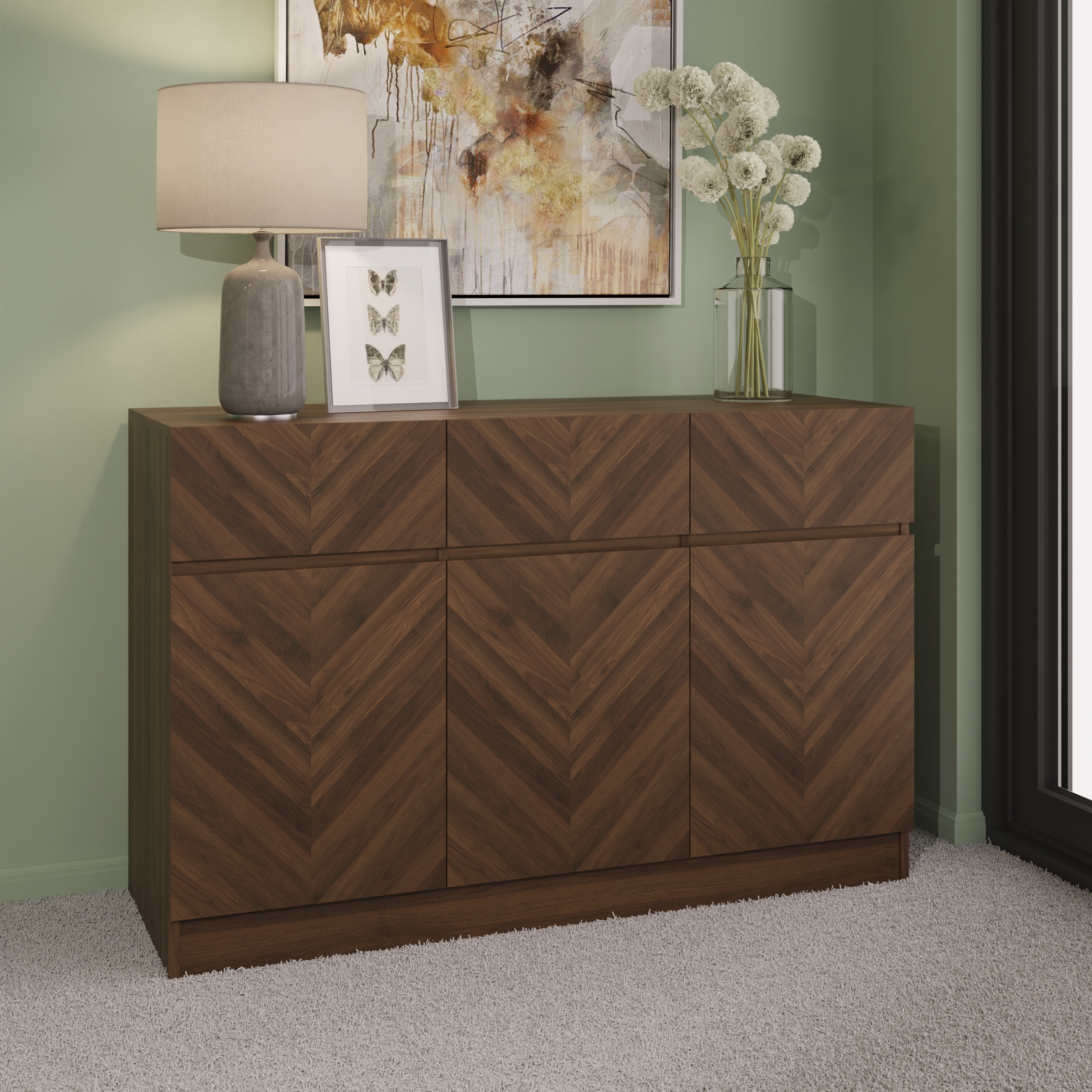 Quattro 3 Door 3 Drawer Large Sideboard - Royal Walnut