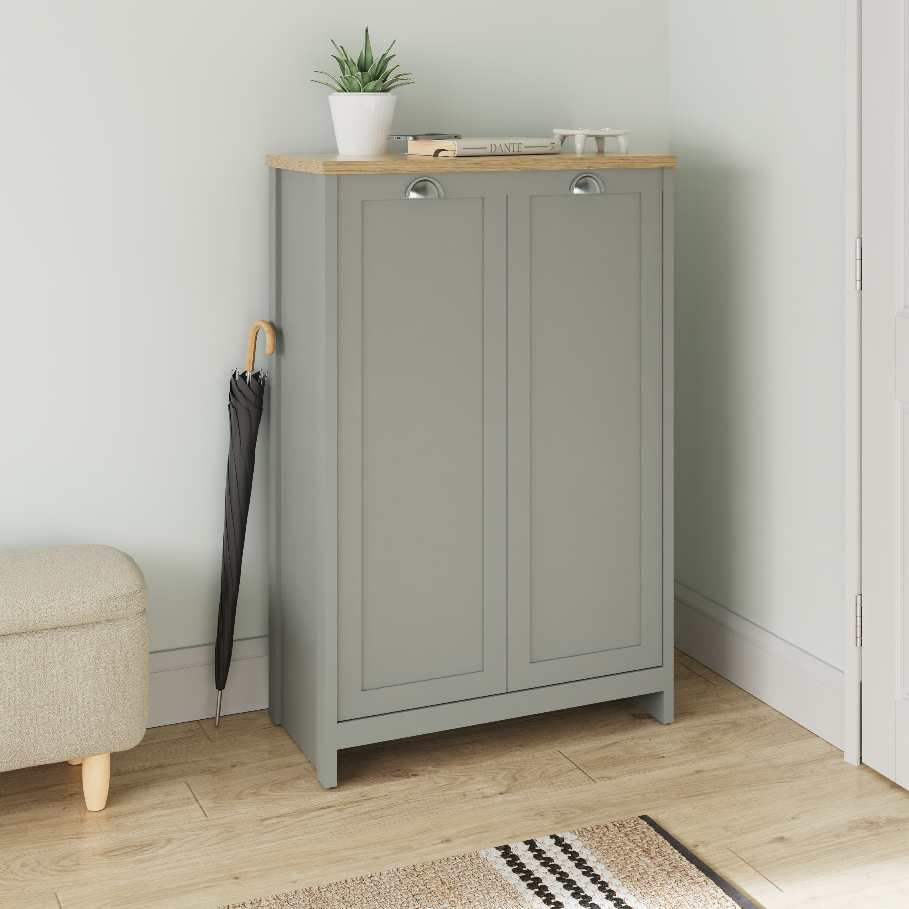 Shoes Cabinet - LANCASTER 2 Door Large Cabinet Grey and Bianco Oak