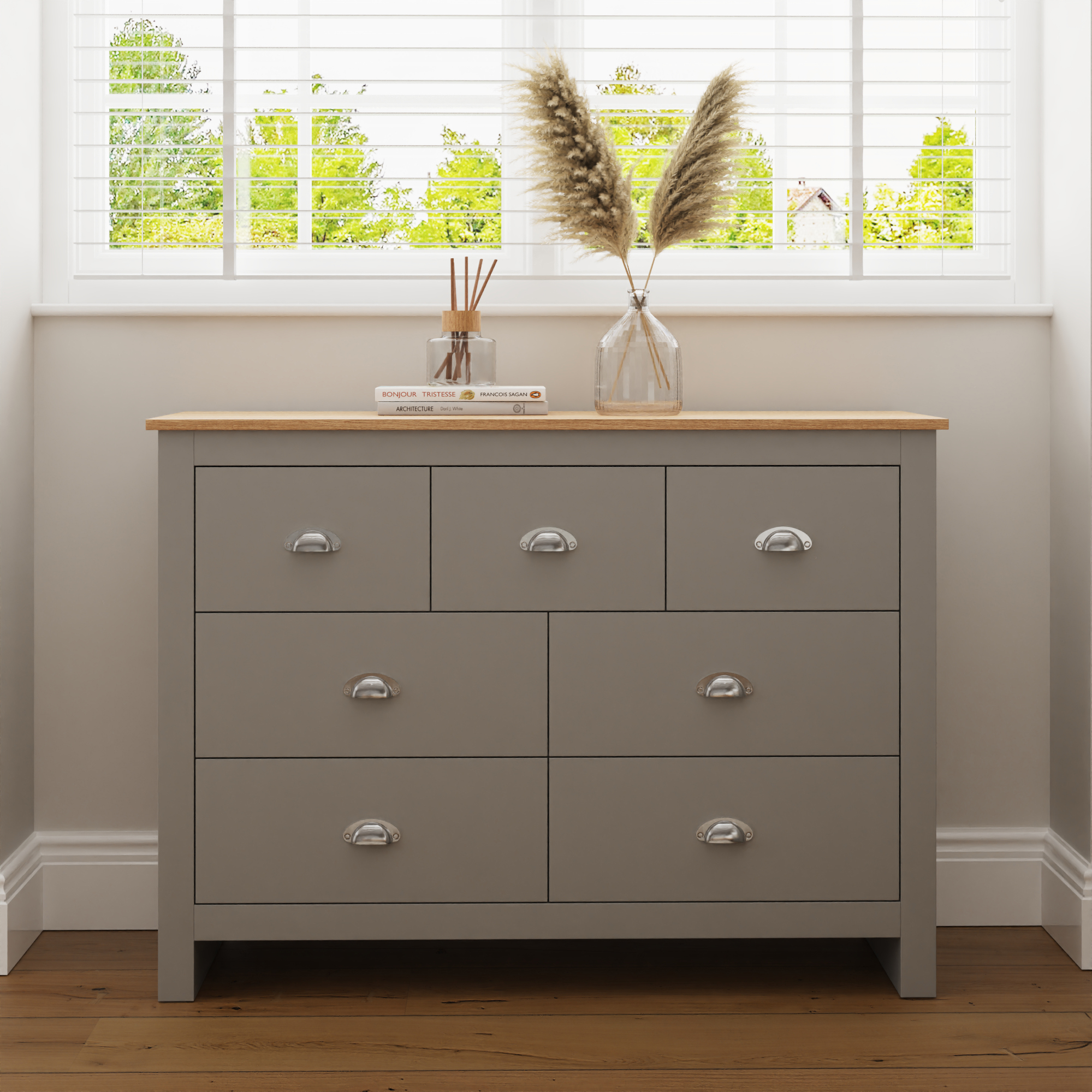 LANCASTER Grey Chest of Drawers - Large-sized, 7 Drawers