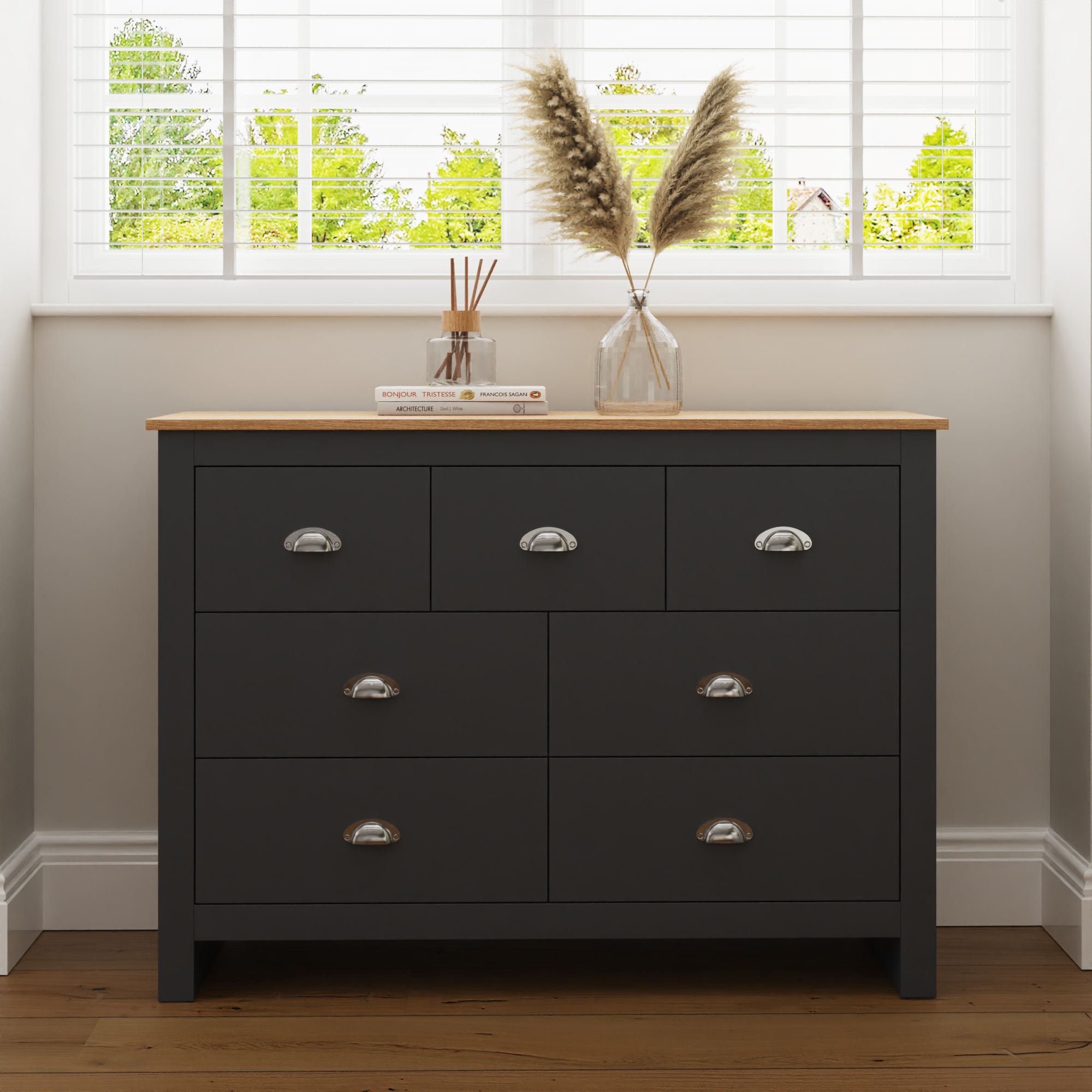 LANCASTER Blue Chest of Drawers - Large-sized, 7 Drawer