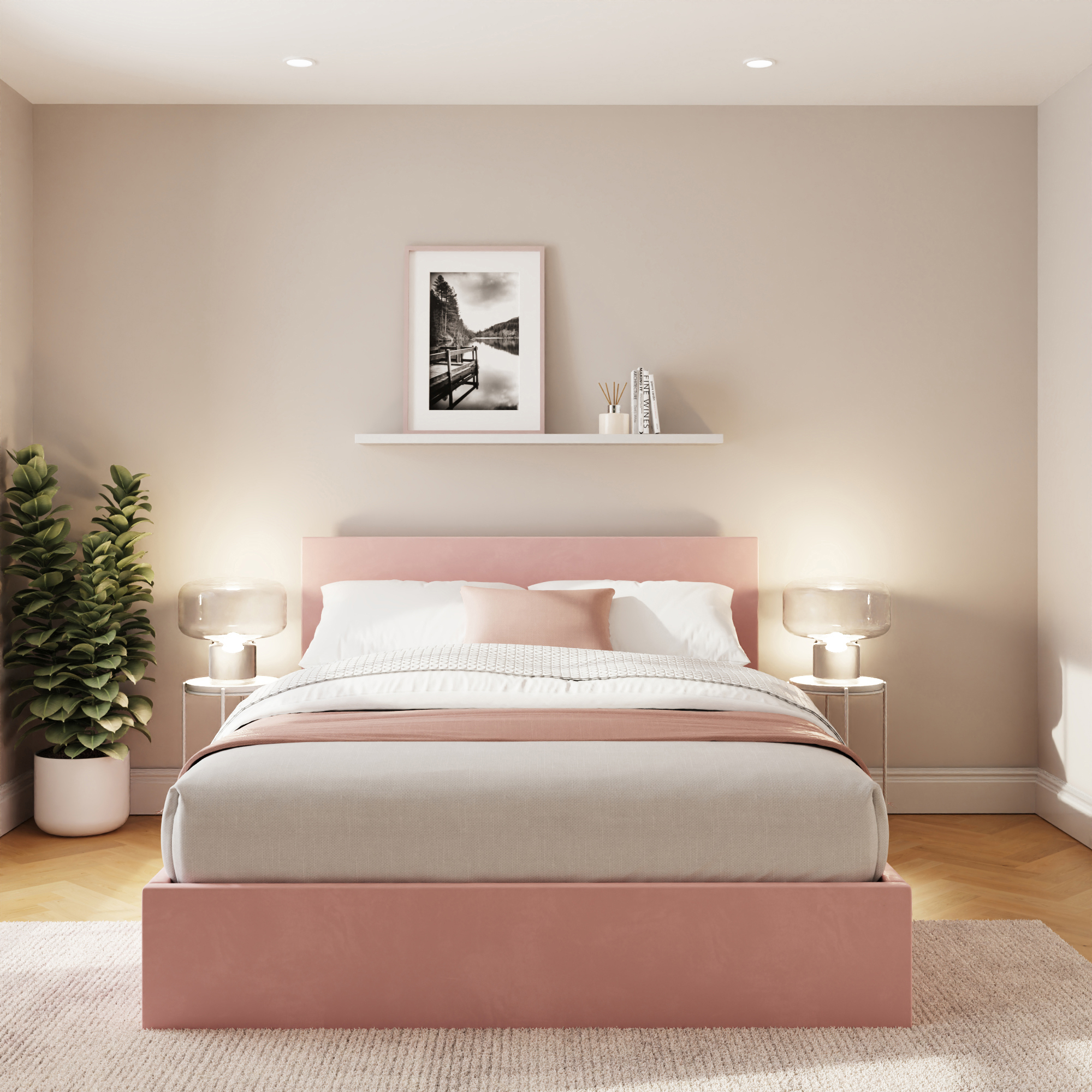 ENLIX Kingsize Velvet Ottoman Storage Bedframe - Blush Pink
