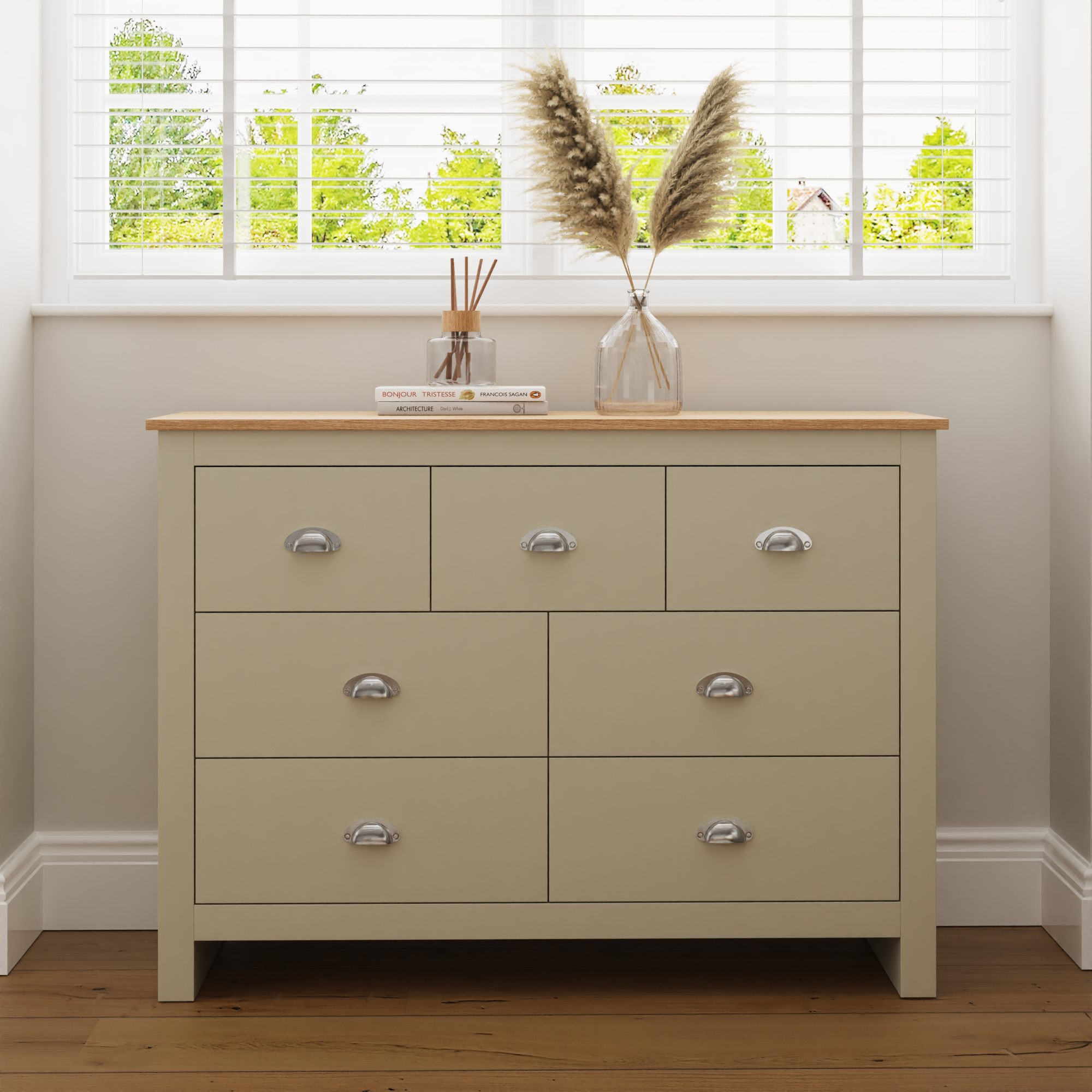 LANCASTER Cream Chest of Drawers - Large-sized, 7 Drawers