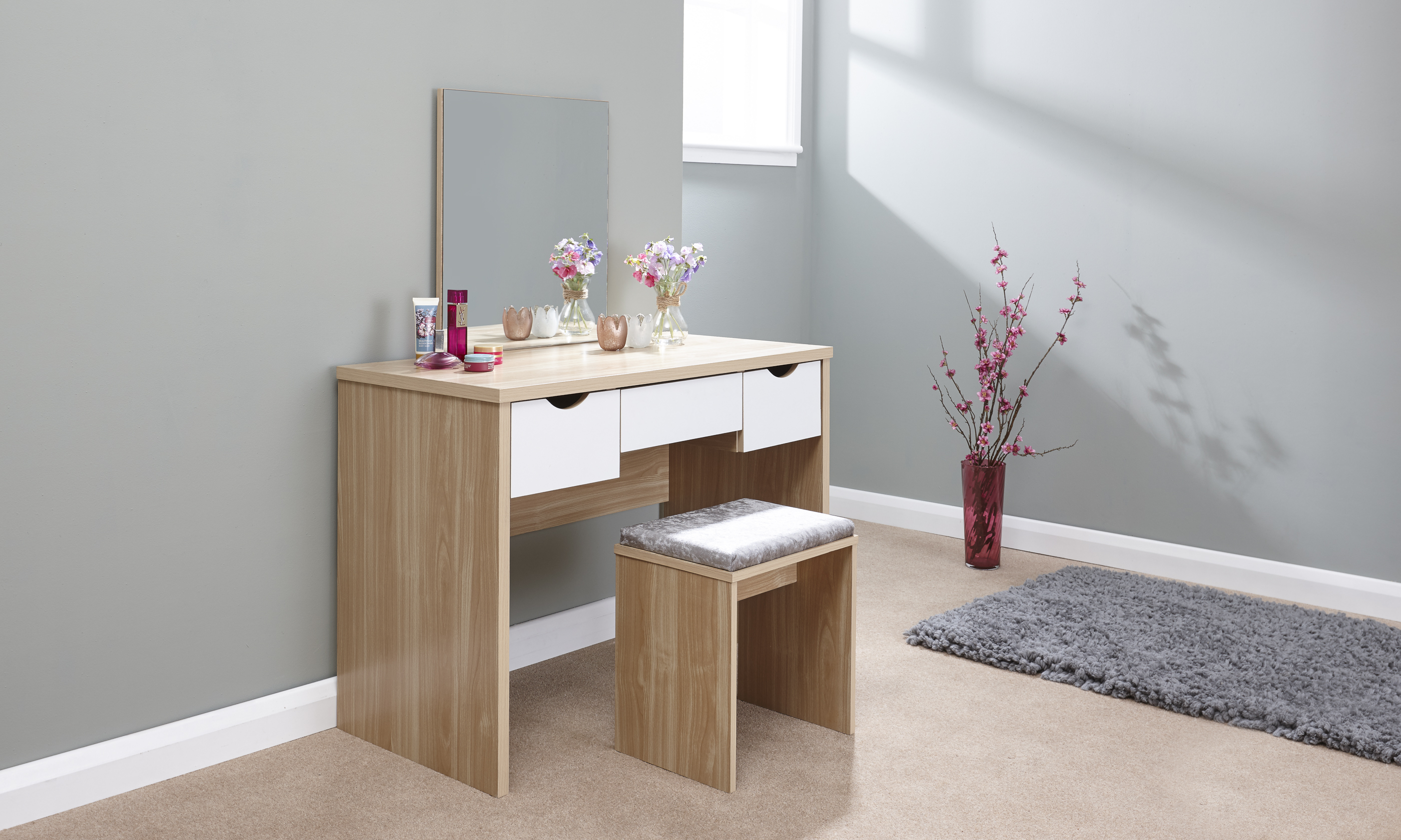 Dressing Table - ELIZABETH Dresser Oak and White 100cm