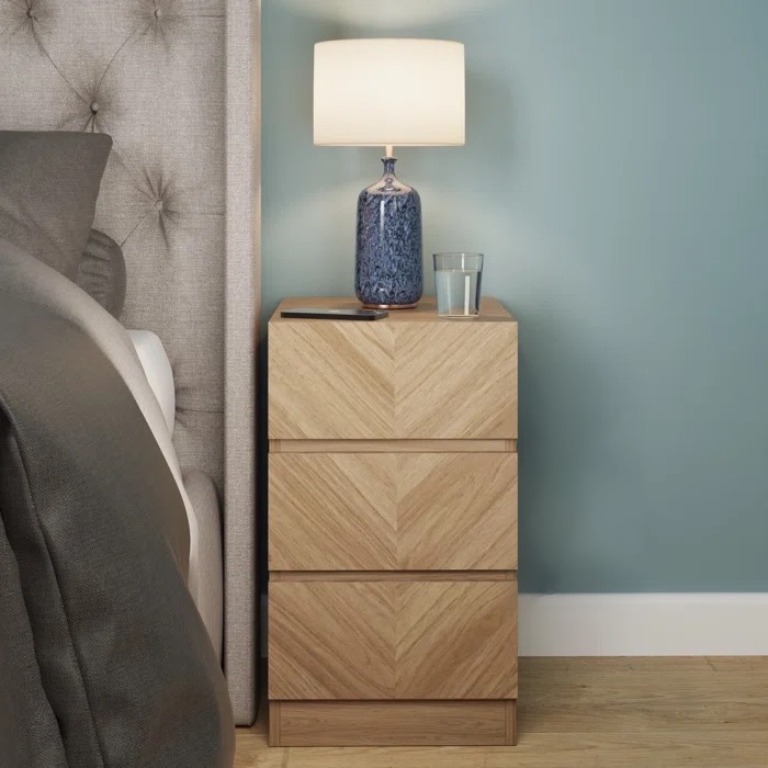 Bedside Table - CHARLESTON 2 Piece 3 Drawer Nightstand Euro Oak 35cm