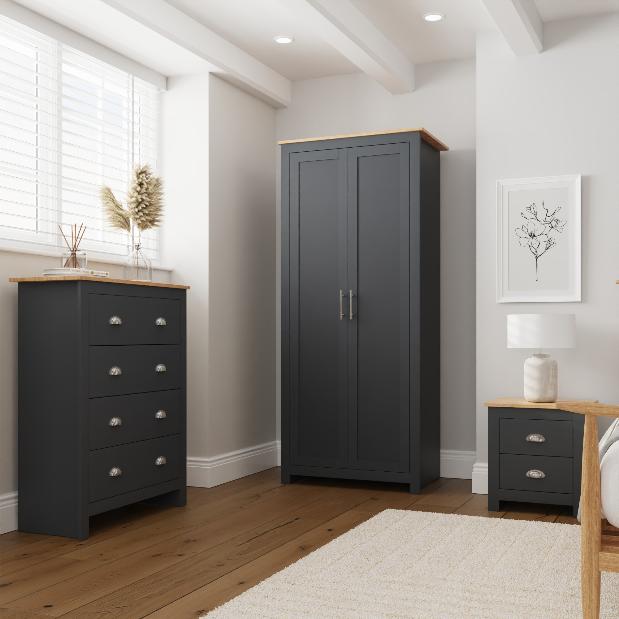 LANCASTER 2 Door Wardrobe Set 3 Piece - Slate Blue