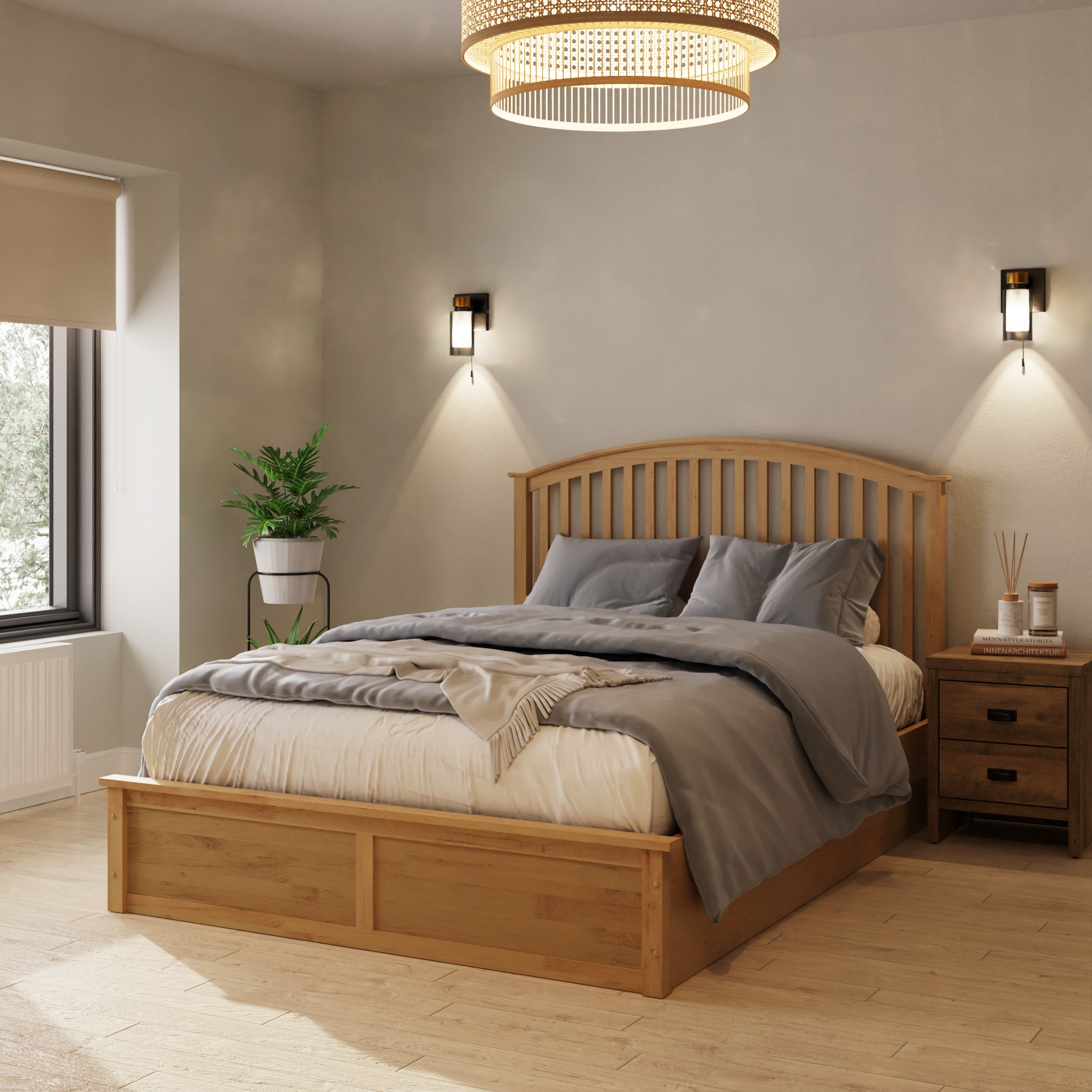 Madrid Wooden Ottoman Bed 135cm Oak
