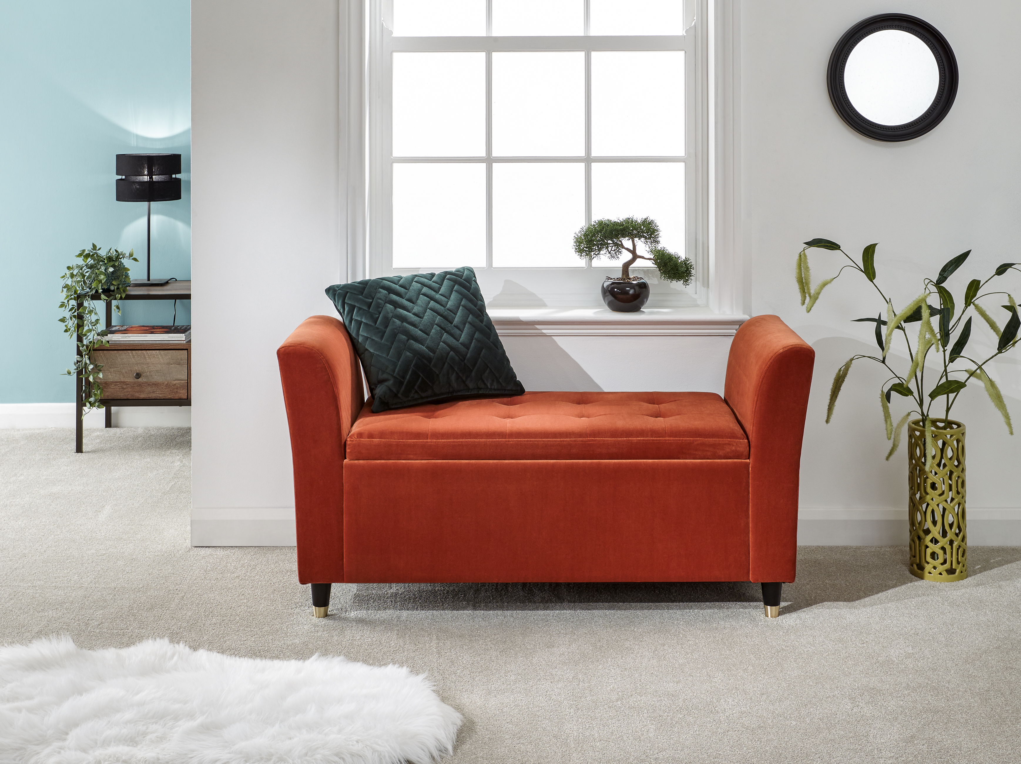 GENIX Storage Window Seat with Quilted Button Top - Russet