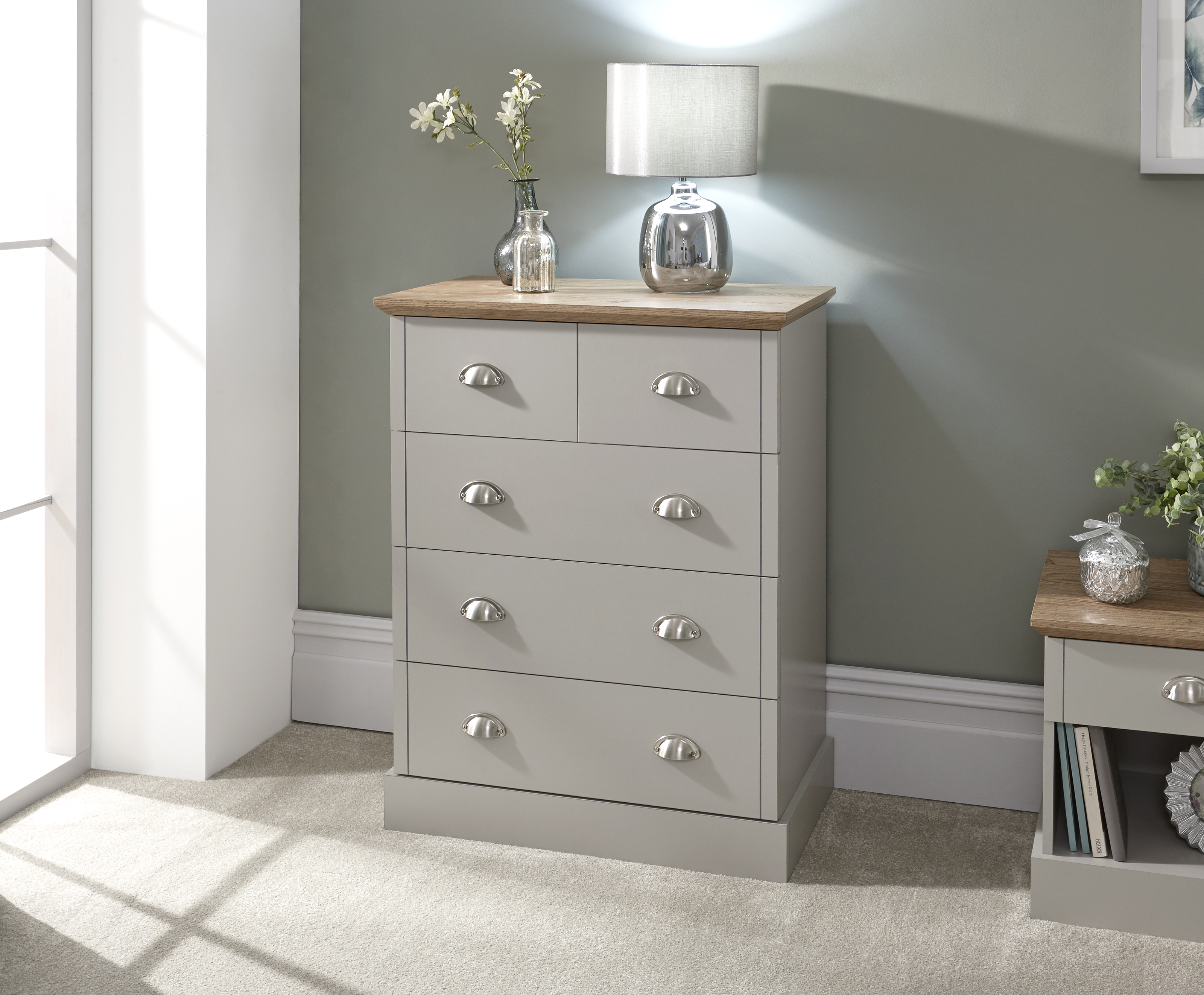 KESWICK Grey Chest of Drawers - Medium-sized, 5 Drawers