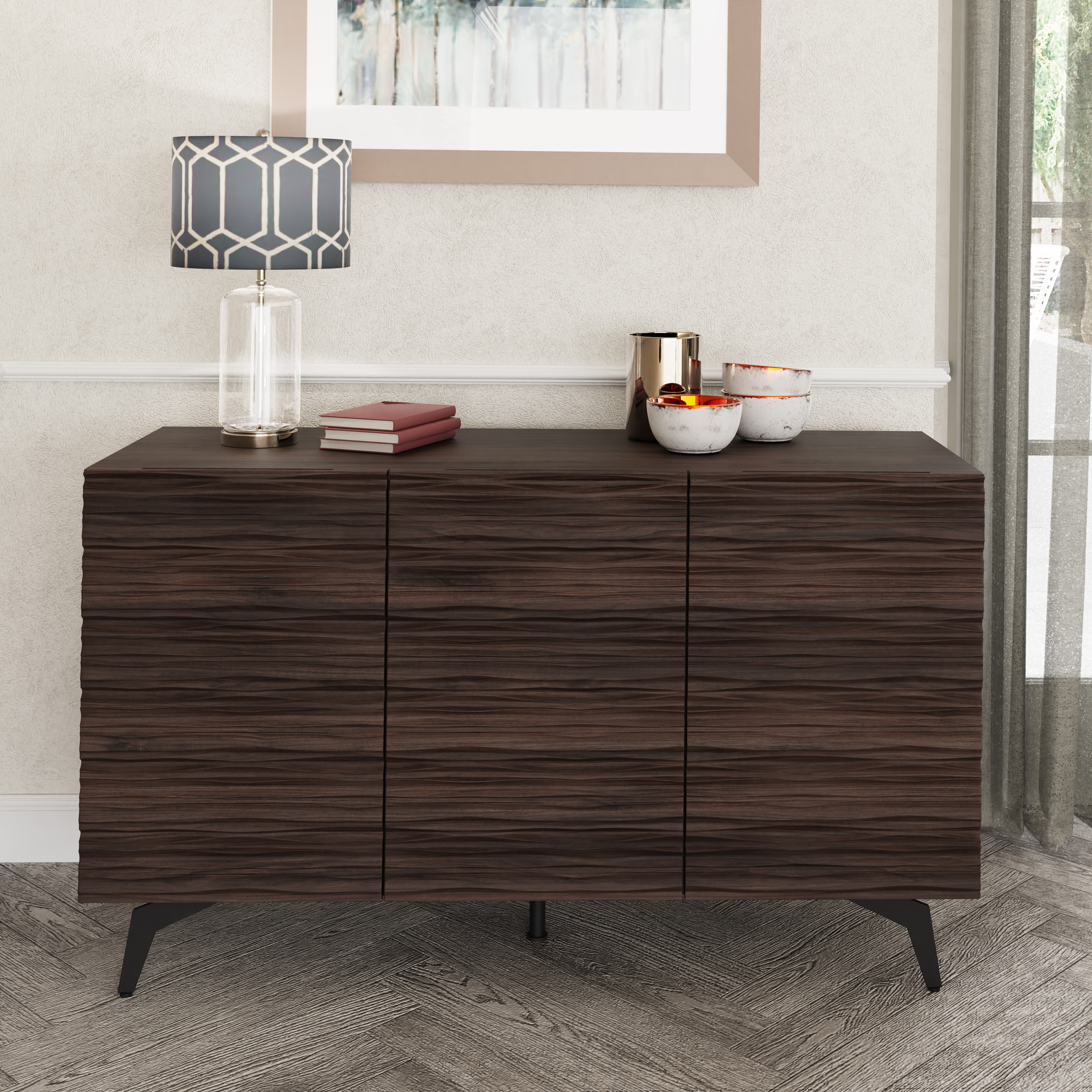 Sideboard - Cruceru Large Sideboard with 3 Door Dark Walnut