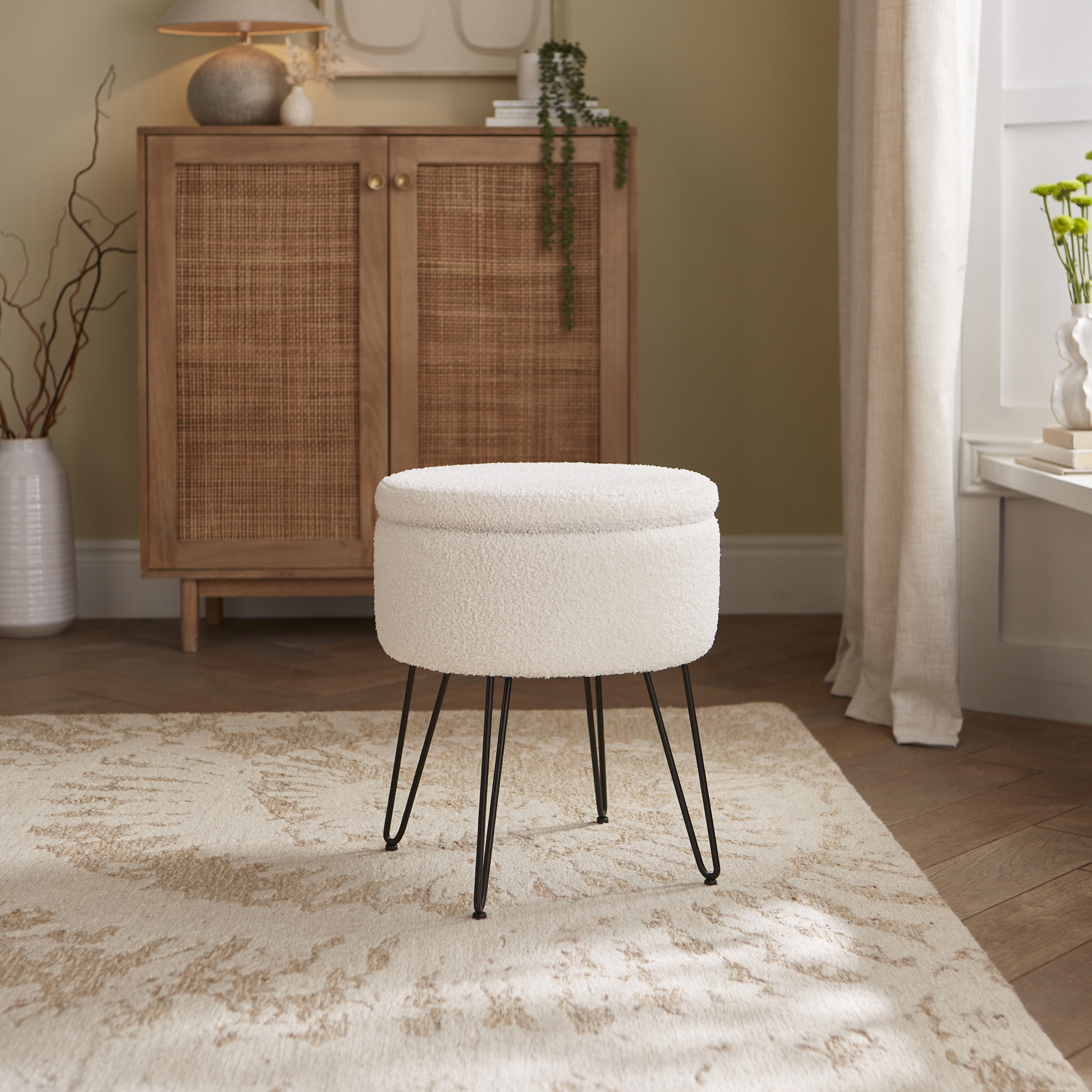 AVEN Teddy Ottoman Storage Stool - Cream