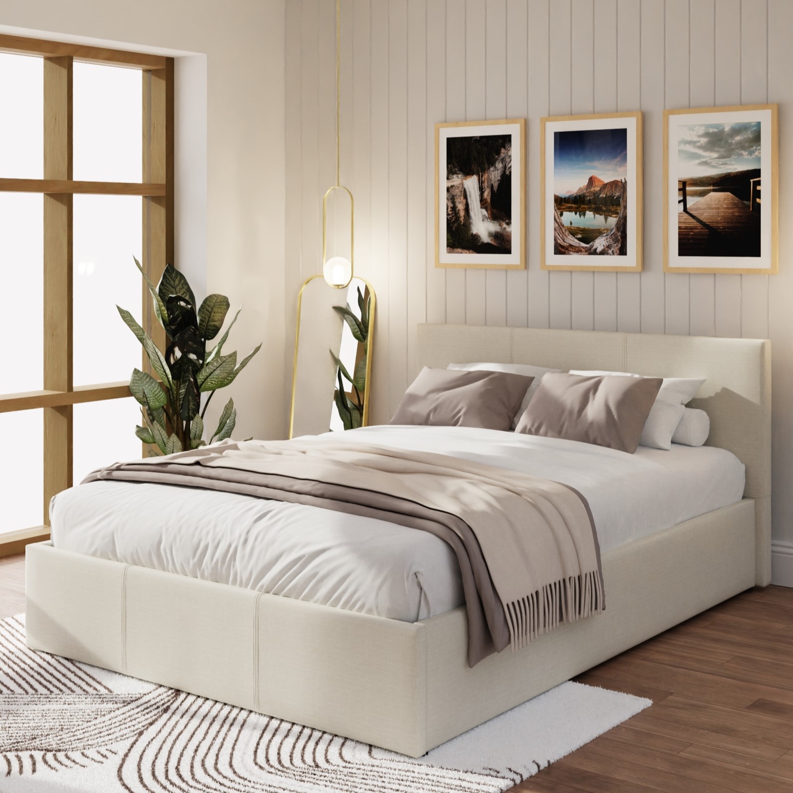 Double Bed - PATRICIA 4ft6 Ottoman Bed with Storage Natural