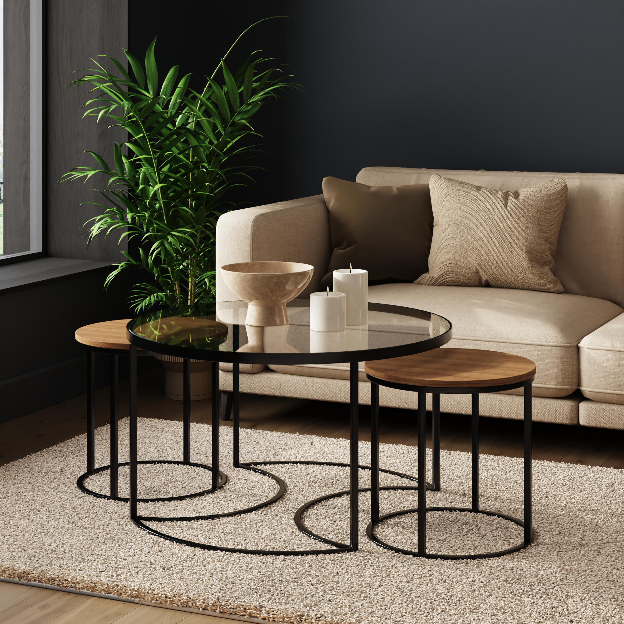 FARIS Nesting Tables Set of 3 - Oak