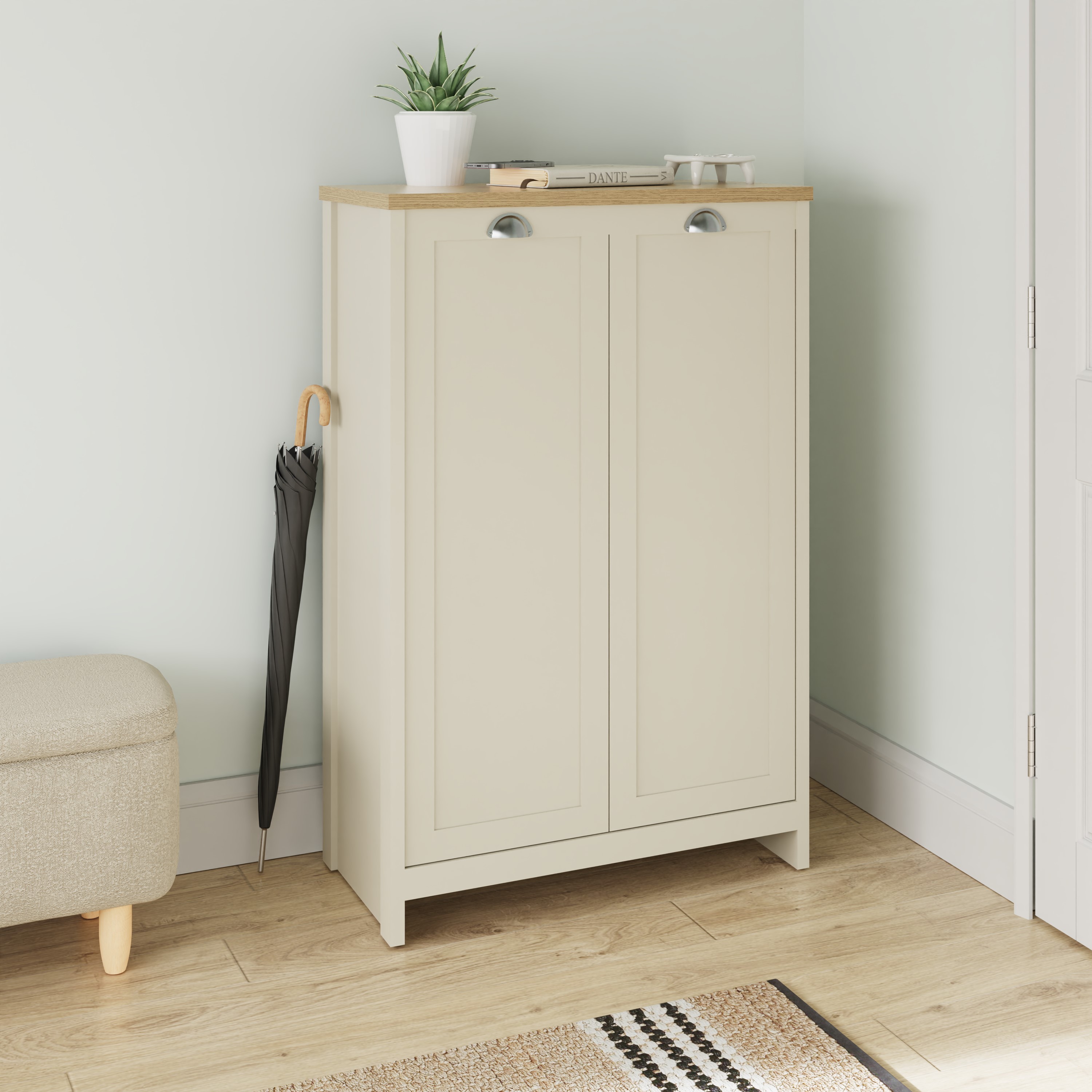 Shoes Cabinet - LANCASTER 2 Door Large Cabinet Cream and Bianco Oak