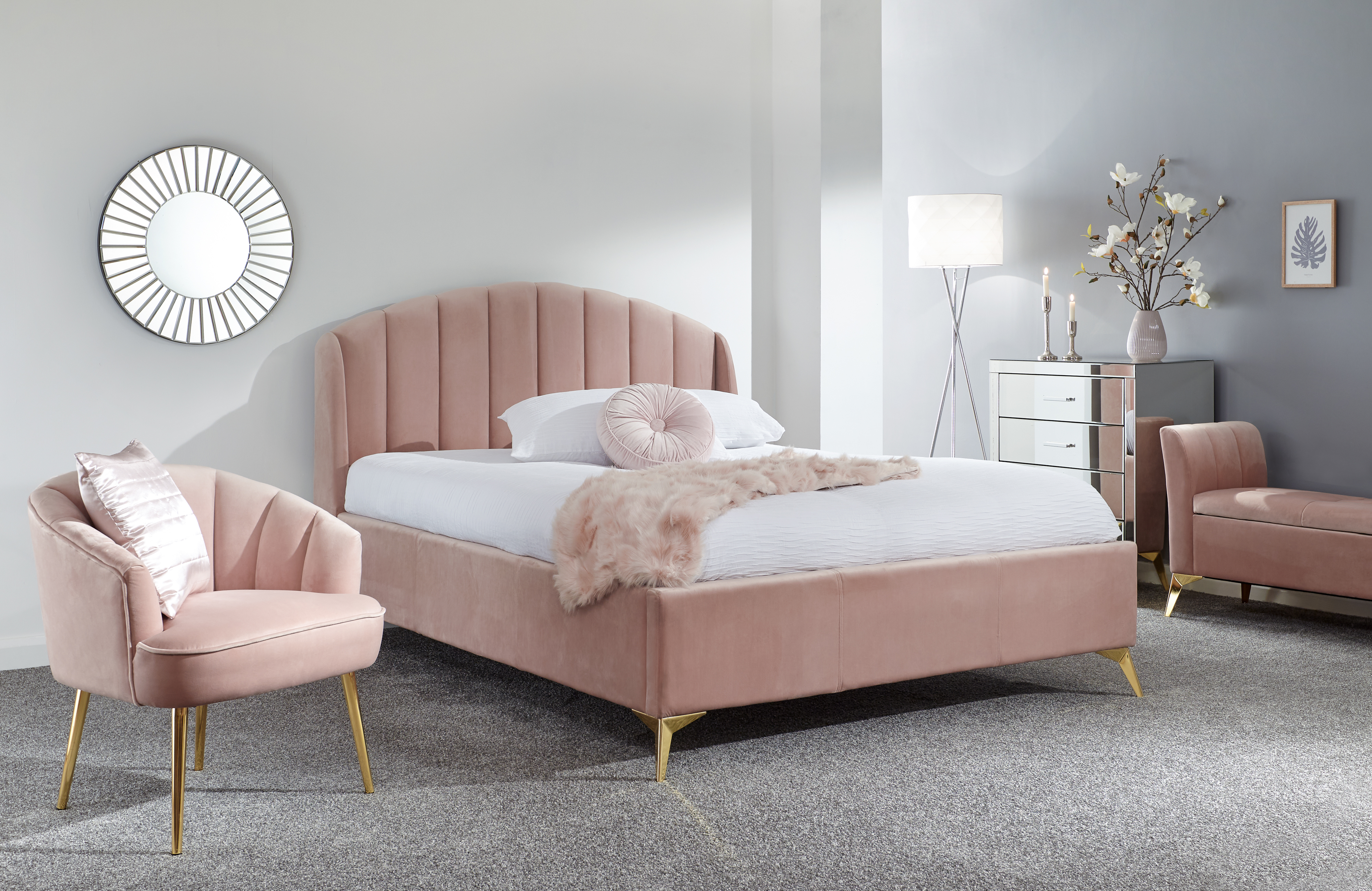 Pettine End Lift Ottoman Blush Pink Bed - Double