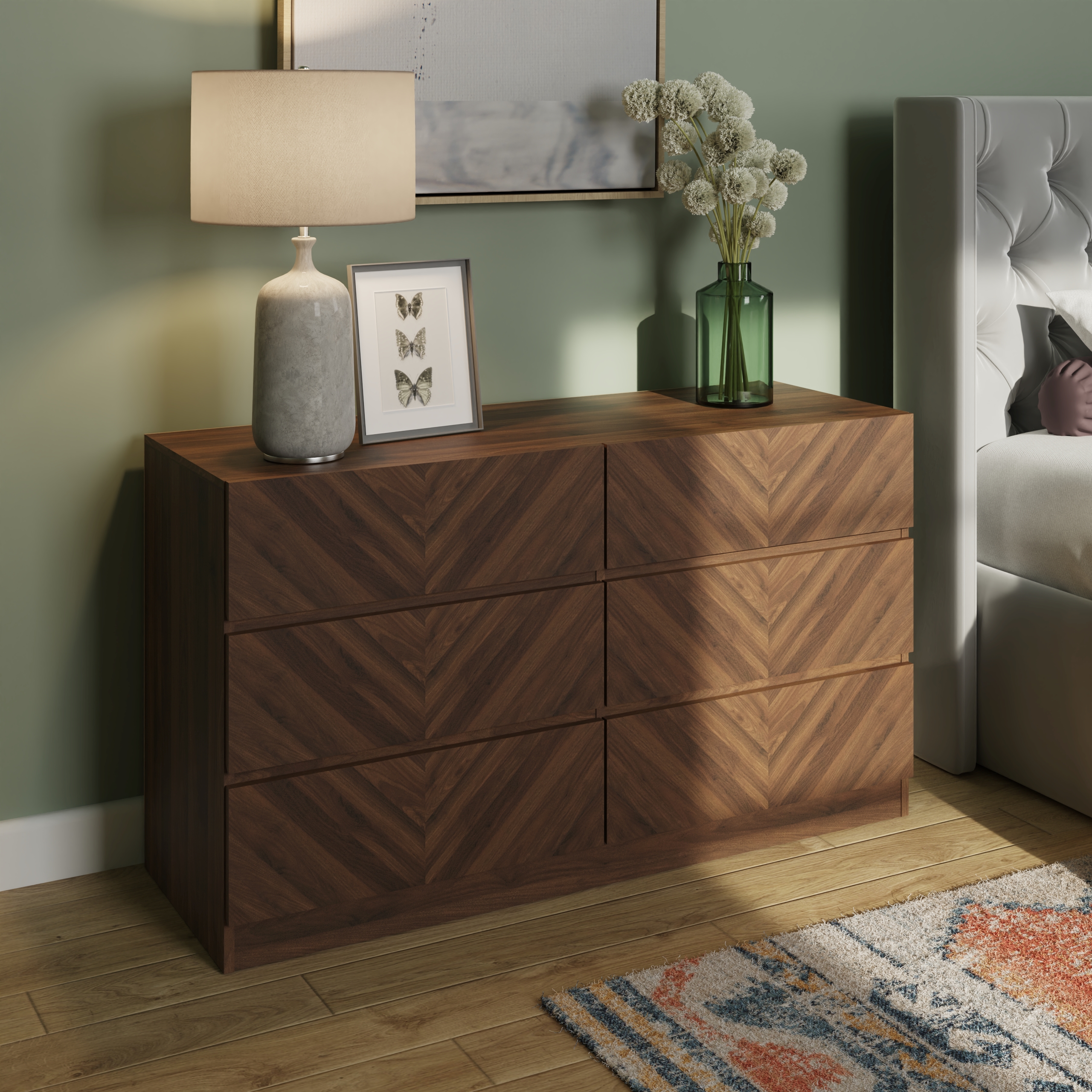 CHARLESTON Oak Finish Chest of Drawers - Large-sized, 6 Drawers, Double