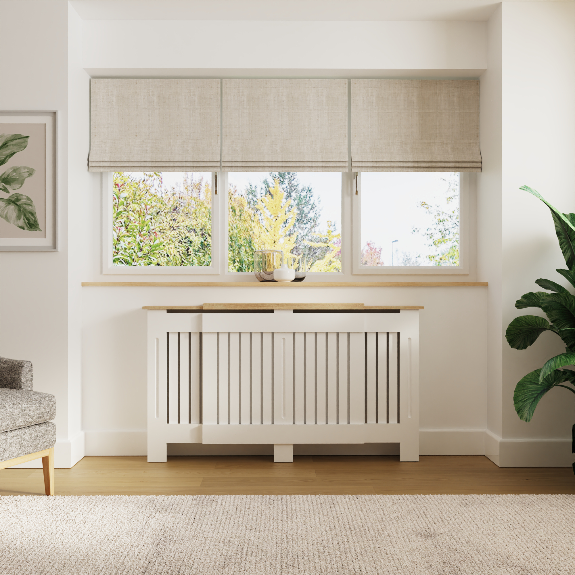LORIX Adjustable Radiator Cover with Top Shelf - White