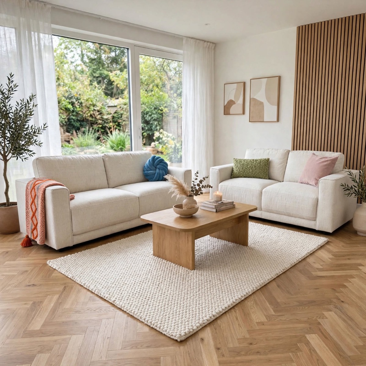 COMBE Fabric 3 and 2 Seater Fullback Sofa Set - Beige