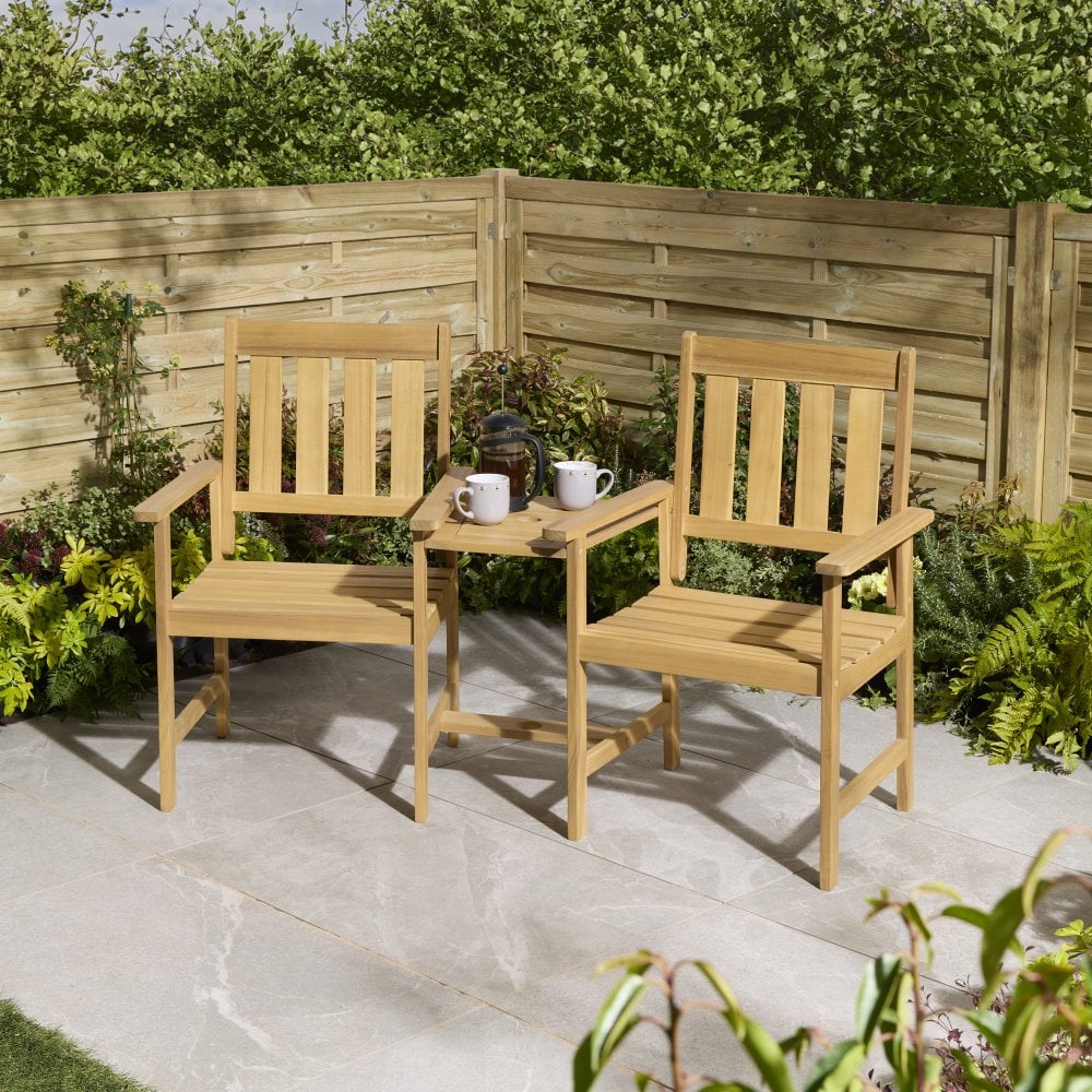 VARELLO Wooden Garden Companion 2 Seat with Table - Natural