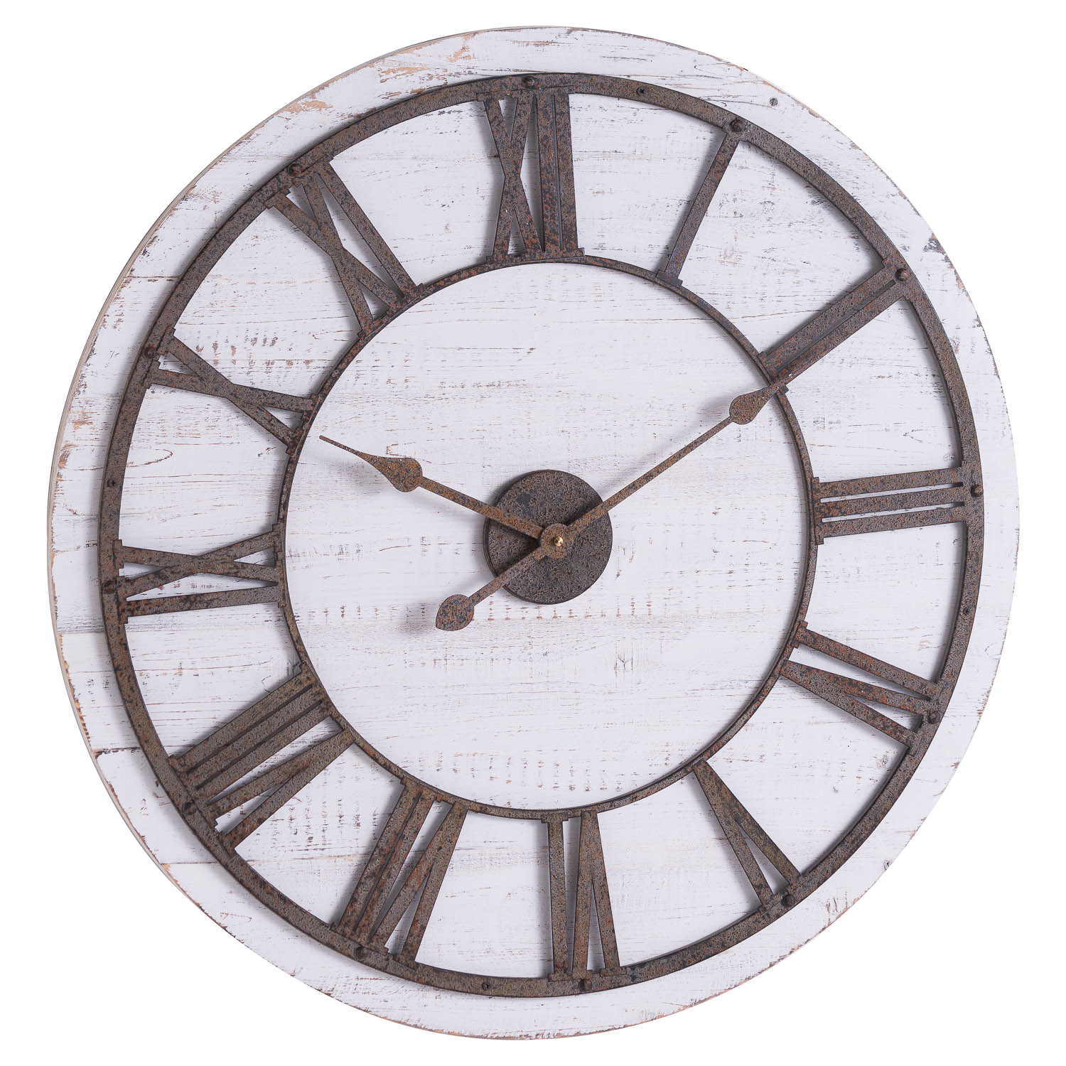 Rustic Wooden Clock With Aged Numerals And Hands - Antique Brass