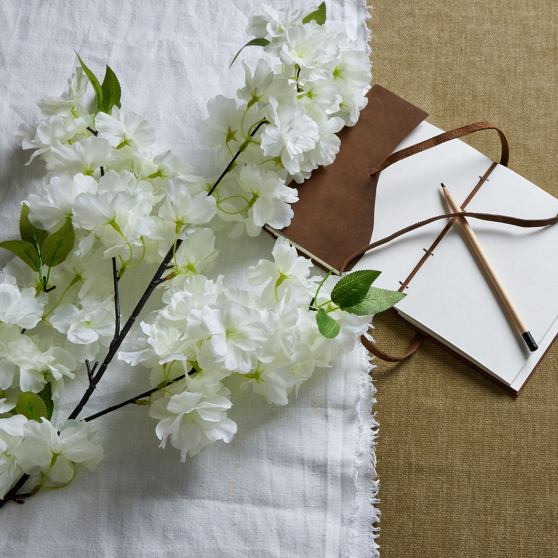 White Full Cherry Blossom Stem - Large