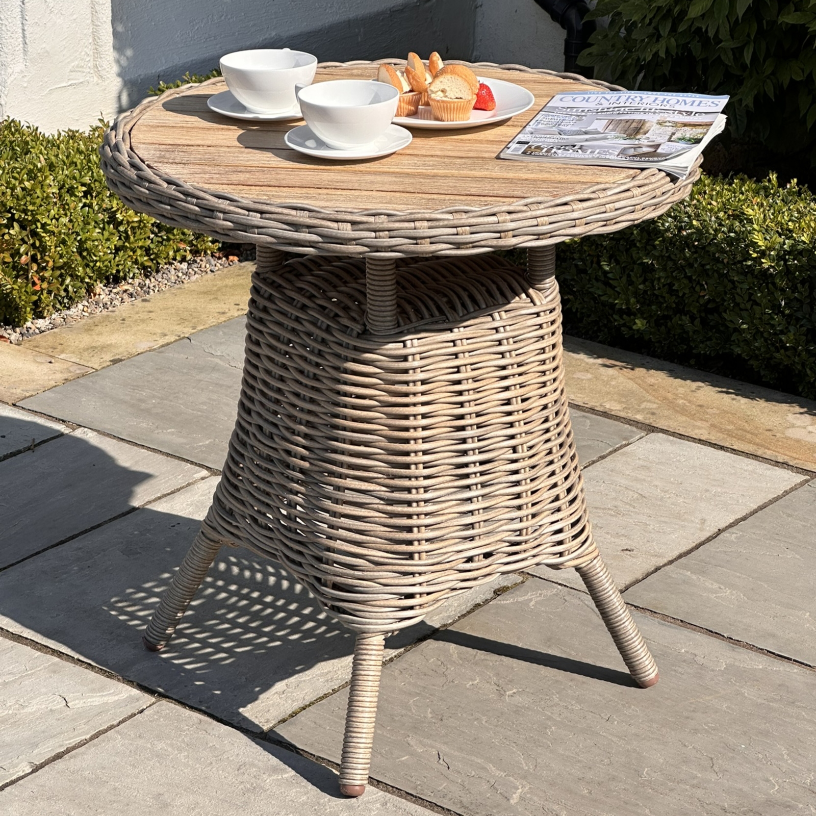 Amal Outdoor Bistro Table With Wood Top