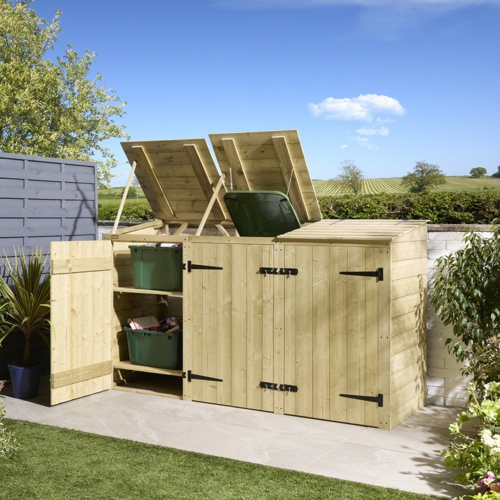 SHERBROOK Double Outdoor Bin Storage Unit with Box Store - Natural