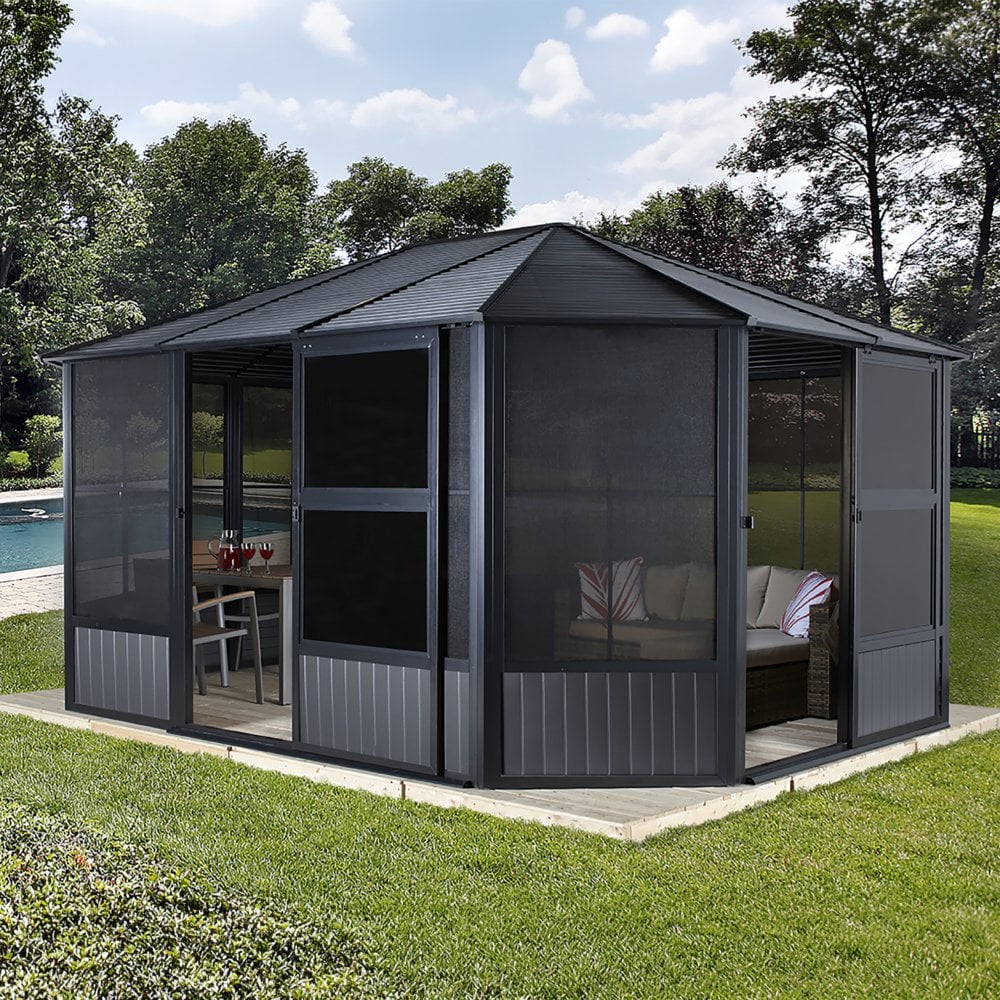 BRIXMONT Sojag Enclosed Solarium Hardtop Gazebo Aluminium Frame - 3.7mx4.6m
