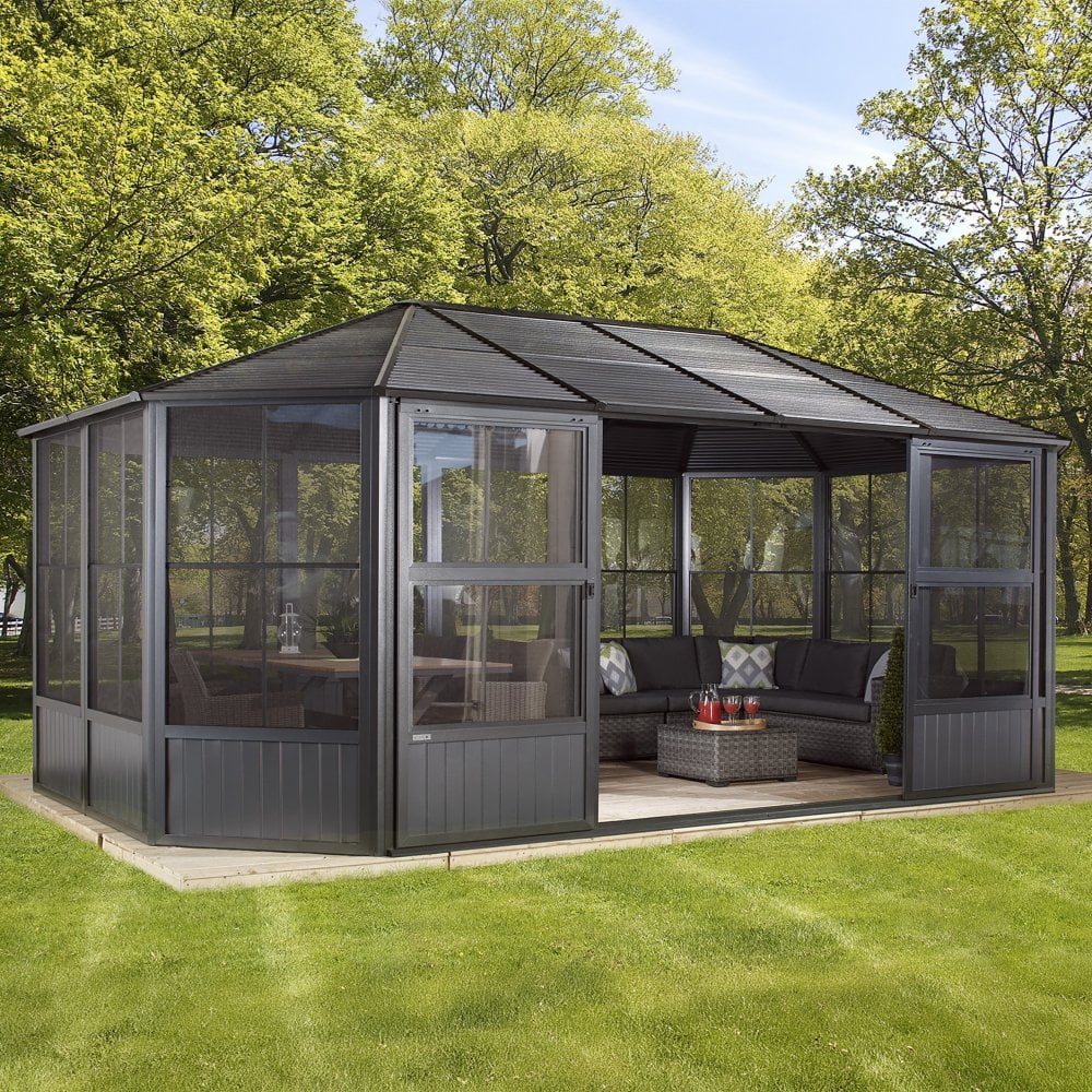 BRIXMONT Sojag Enclosed Solarium Hardtop Gazebo Aluminium Frame - 3.7mx5.5m