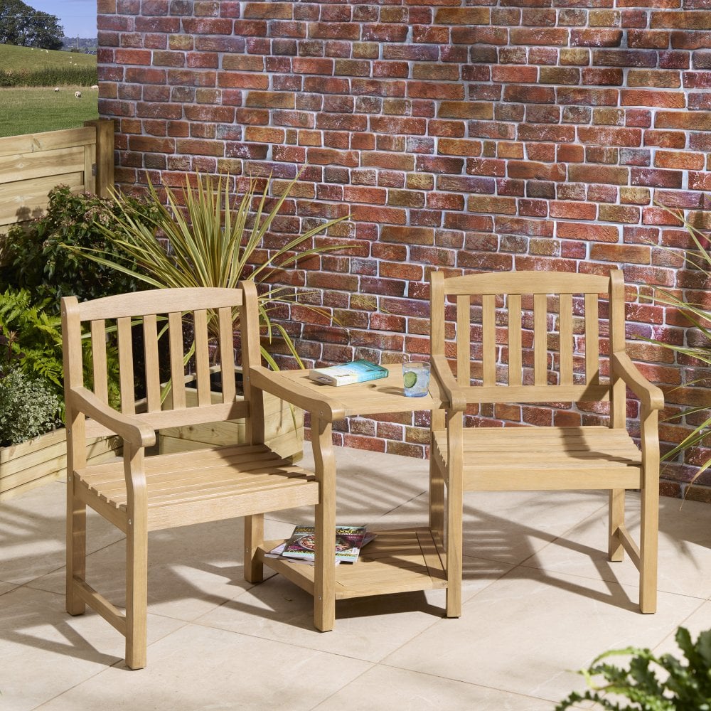 TUSCARO Wooden Garden Companion 2 Seat with Table - Oak