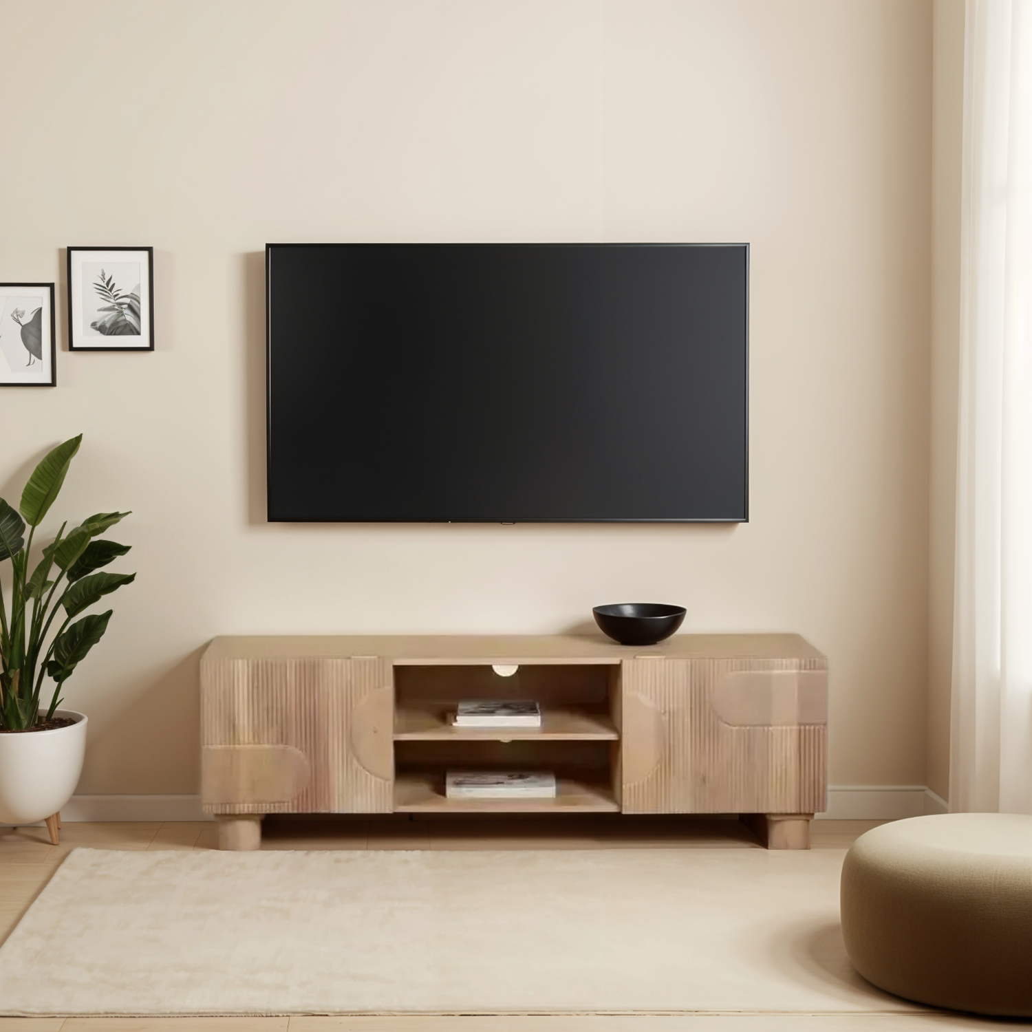 ASHTON Solid Wood TV Cabinet - Oak Finish