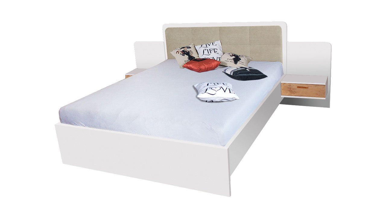 React Modern Design EU Kingsize Bed with Floating Style Bedsides - Anderson Pine