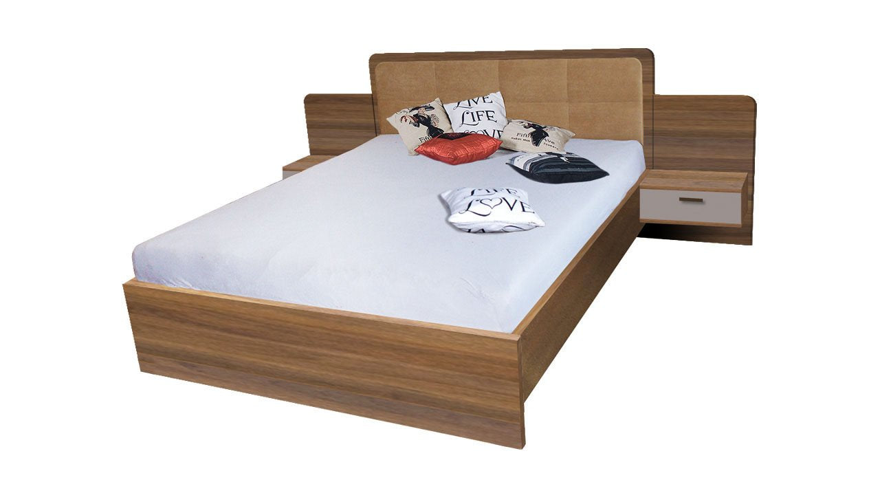 React Modern Design Headboard EU Kingsize Bed with Floating Style Bedsides - Columbian Walnut
