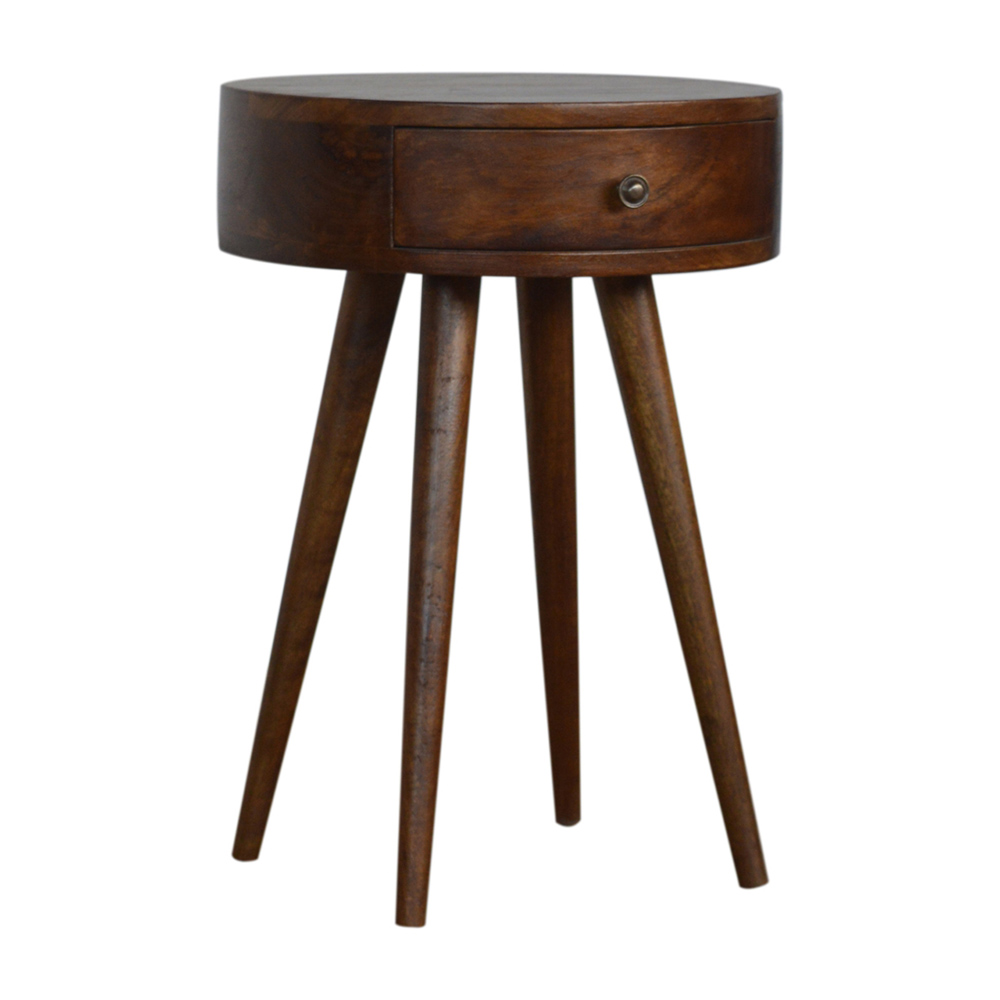 Bedside Table - NORDIC Circular Shaped Nightstand Chestnut 40cm