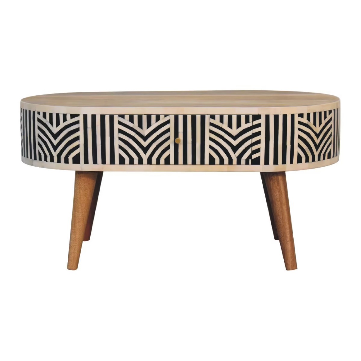 Nordic Style Legs Bone Inlay Coffee Table with Drawer - OakIsh and Bone Inlay