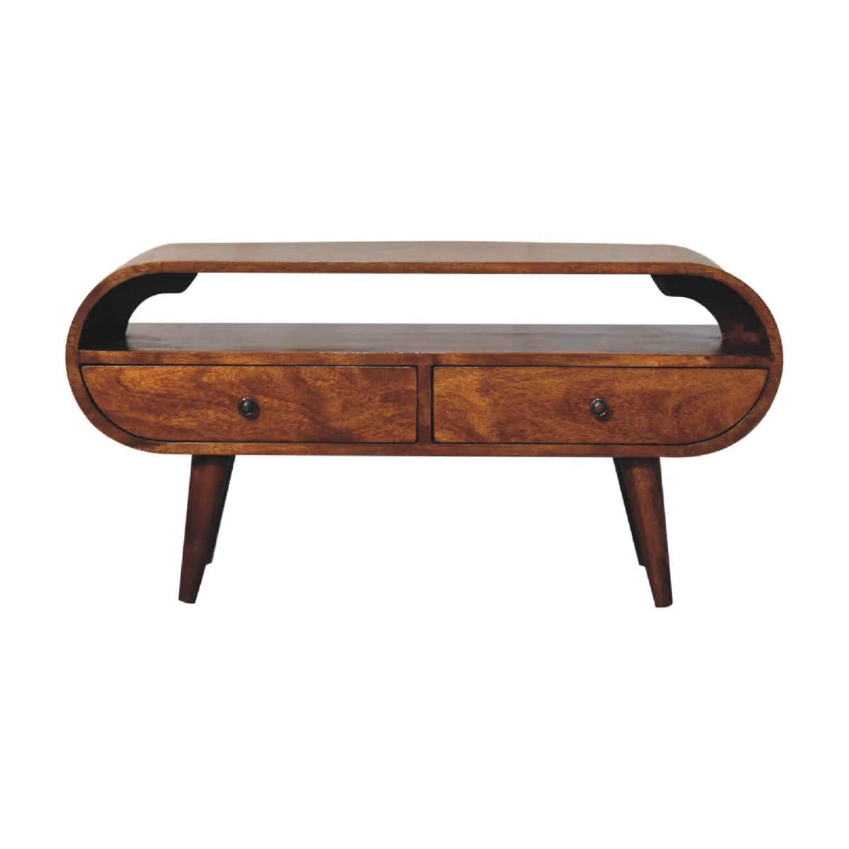 Petite Whisper Circular TV Stand with 4 Nordic Style Legs - Chestnut