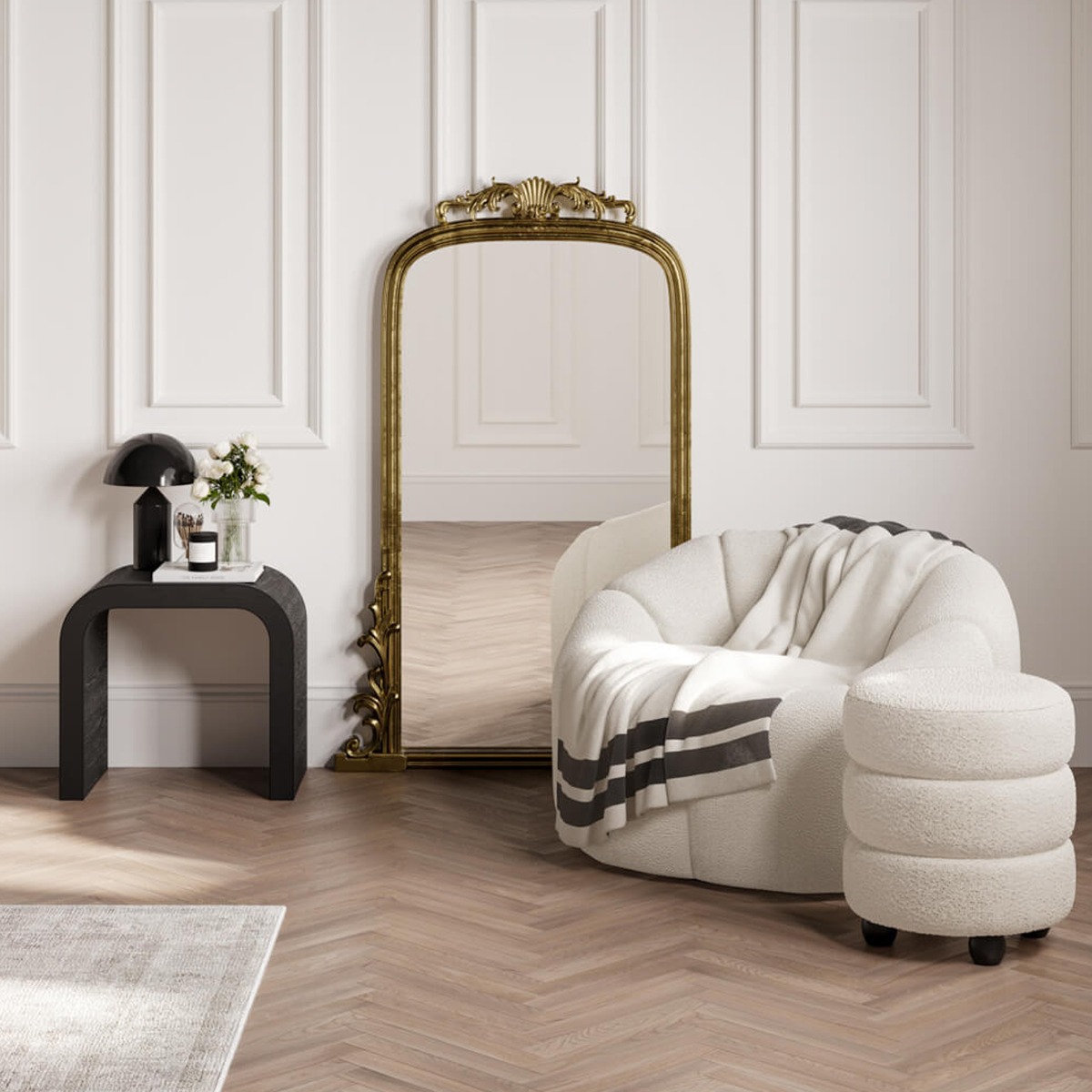 ENA Boucle Footstool - Ivory