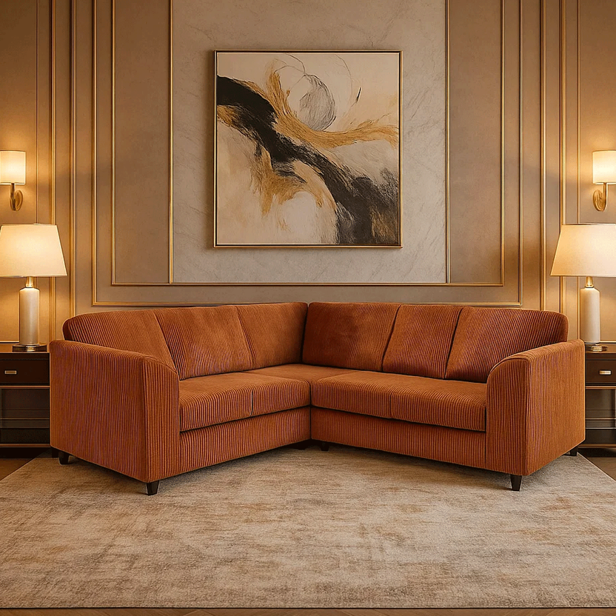 JAMBA Jumbo Cord 5 Seater Fullback Corner Sofa - L Shaped - Orange