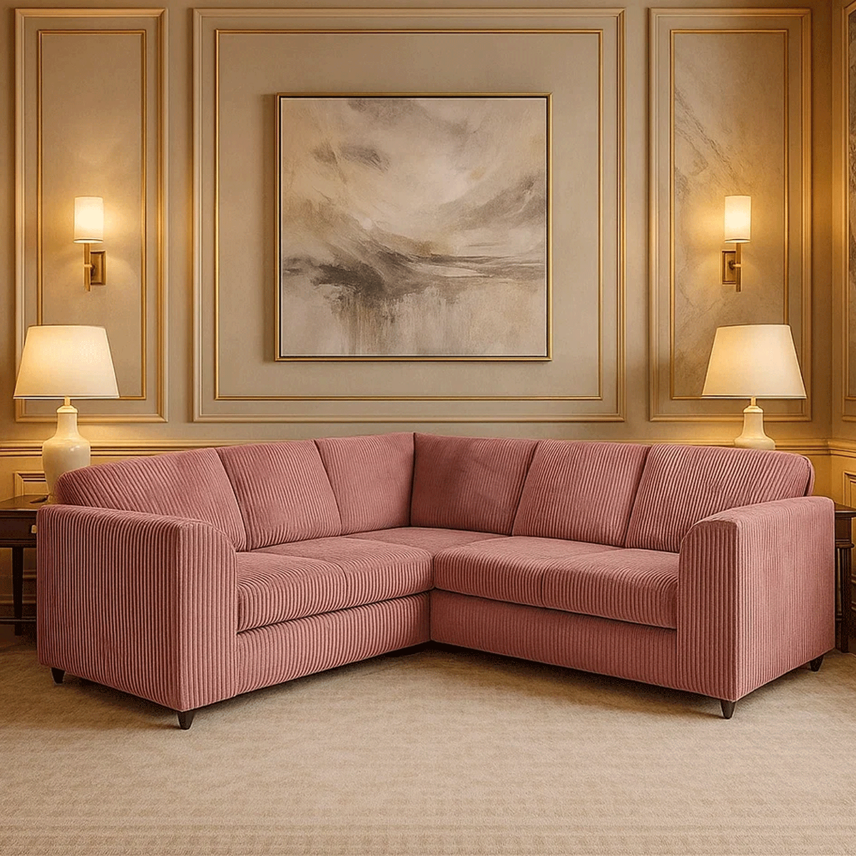 JAMBA Jumbo Cord 5 Seater Fullback Corner Sofa - L Shaped - Pink